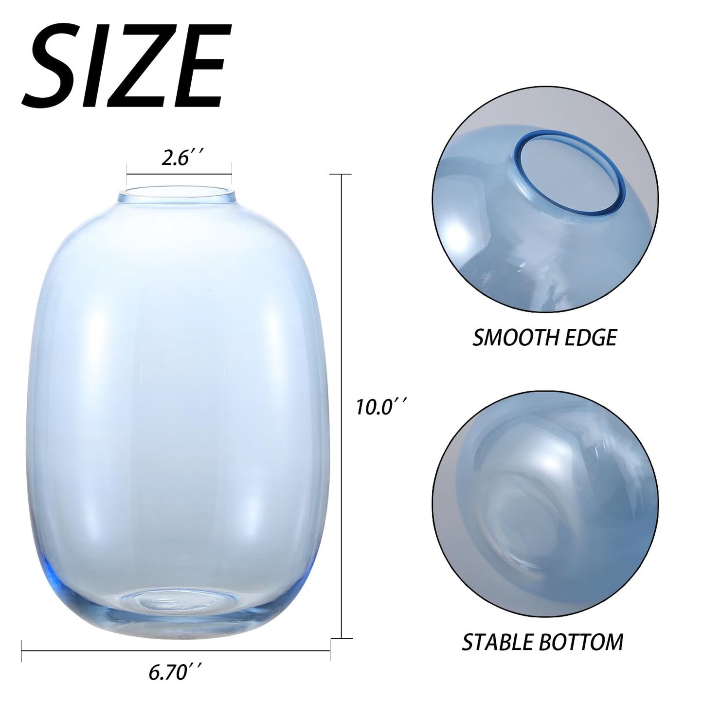 YANWE1 Blue Glass Vase, Large Glass Vase for Flowers, Tall Flower Vases, Modern Round Vases for Living Room, Bedroom, Kitchen, Mantle, Shelf, Wedding, Office, Entryway, 10 Inches