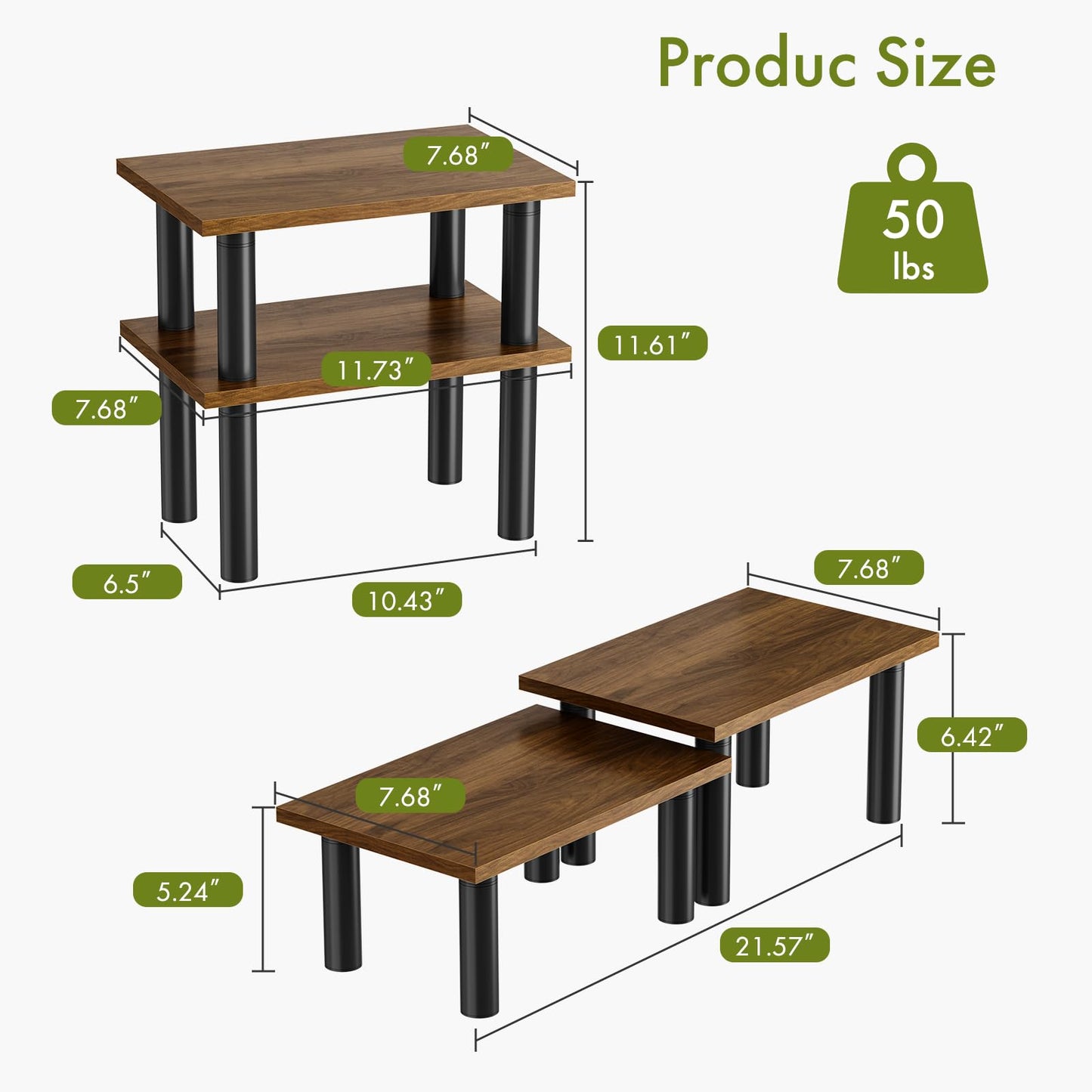 Cabinet Organizer Shelf, 2 Tier Countertop Spice Rack for Kitchen Counter, Seasoning Organizer with Wood-Grain Shelves, Kitchen Countertop Organizer for Spices, Sauces and Small Items (2 Pcs, Brown)