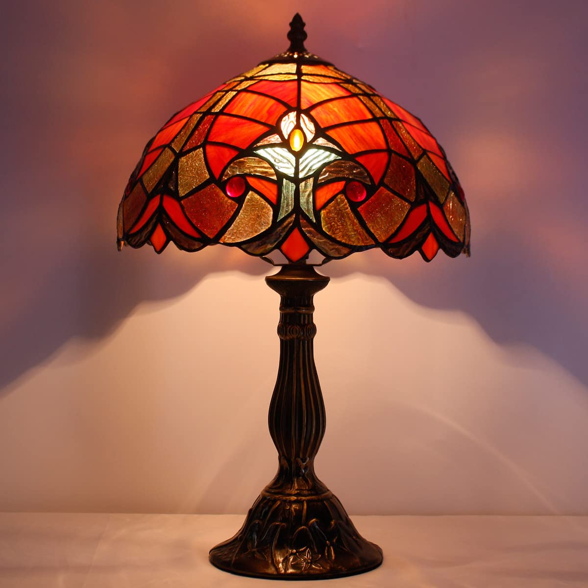 WERFACTORY Tiffany Lamp Red Liaison Stained Glass Table Bedside Lamp