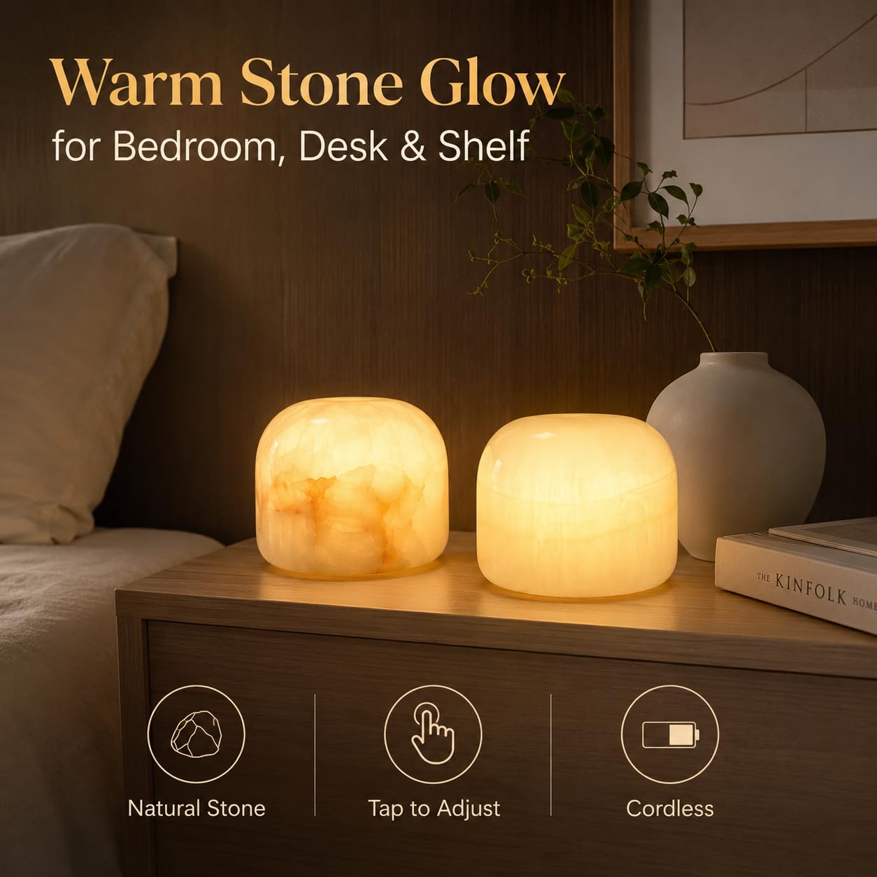 Lierlava Natural Marble Tap Lamp,Hand-Carved Stone Ambient Light,