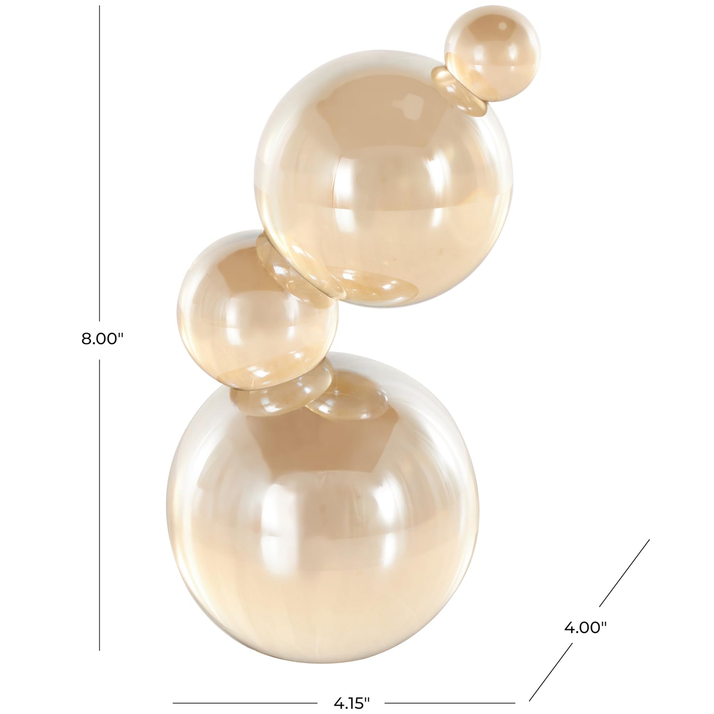 Deco 79 Glass Abstract Decorative Sculpture Stacked Orbs Home Decor Statue, Accent Figurine 4" x 4" x 8", Beige