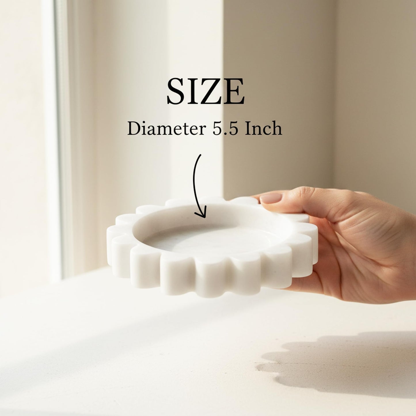 SPESHSTONES Marble Jewelry Dish & Ring Holder for Women 5.5" White Scalloped Marble Tray, Ring Dish, Trinket Dish, Perfume & Key Tray, Bathroom Decor, Mothers Day Gifts