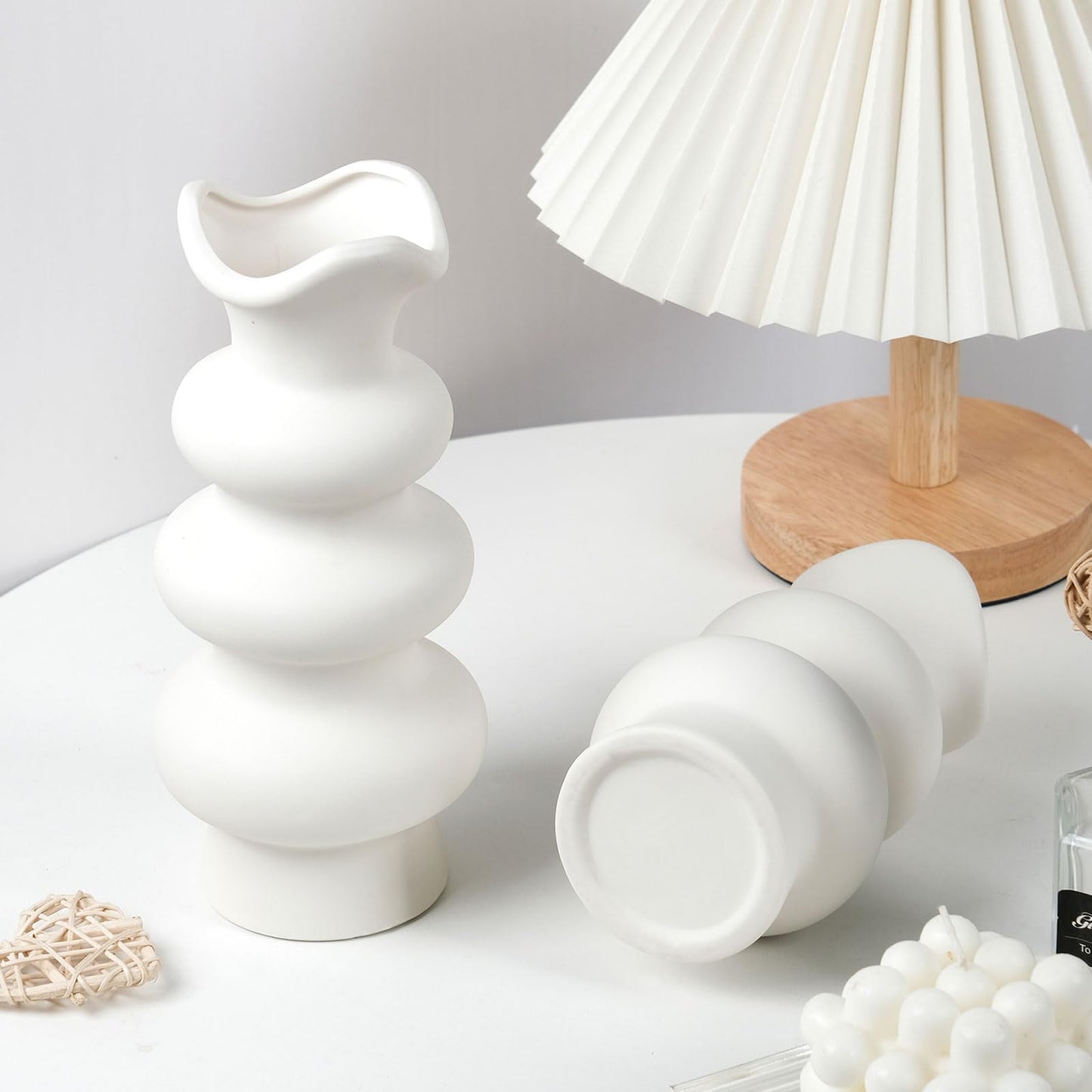 VanEnjoy Boho Unique Flower Vase - Modern Aesthetic Matte White 8.67 inch Ceramic Vase for Pampas Grass & Home Decor