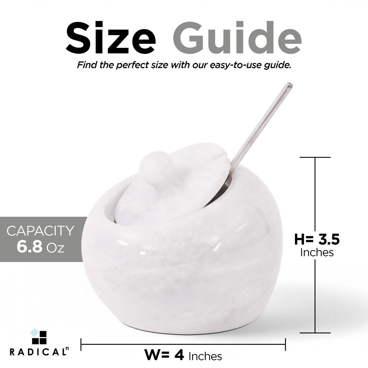 Radicaln Marble Salt Cellar with Lid 4" Inch White Salt Jar & Spice Storage Containers For Kitchen Countertop, Ideal Sugar Bowl & Salt dish For Table