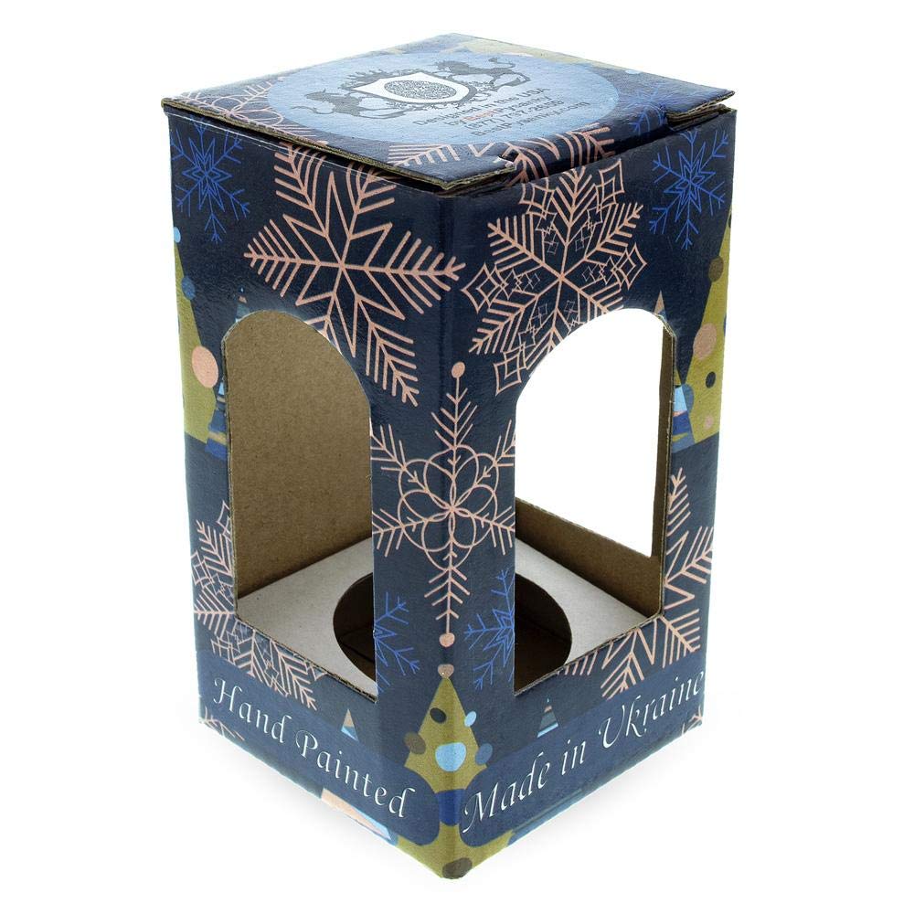 Golden Leaves on Blue Glass Egg Christmas Ornament 4 Inches