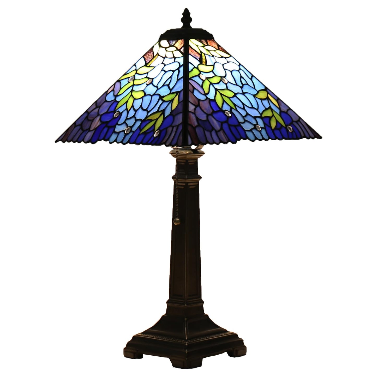TFNTCYG Tiffany Style Table Lamp,Wisteria Stained Glass Lamp,12x12x22 Inch Resin Base Antique Bronze Finish Decorative Desk Night Light for Bedroom Living Room