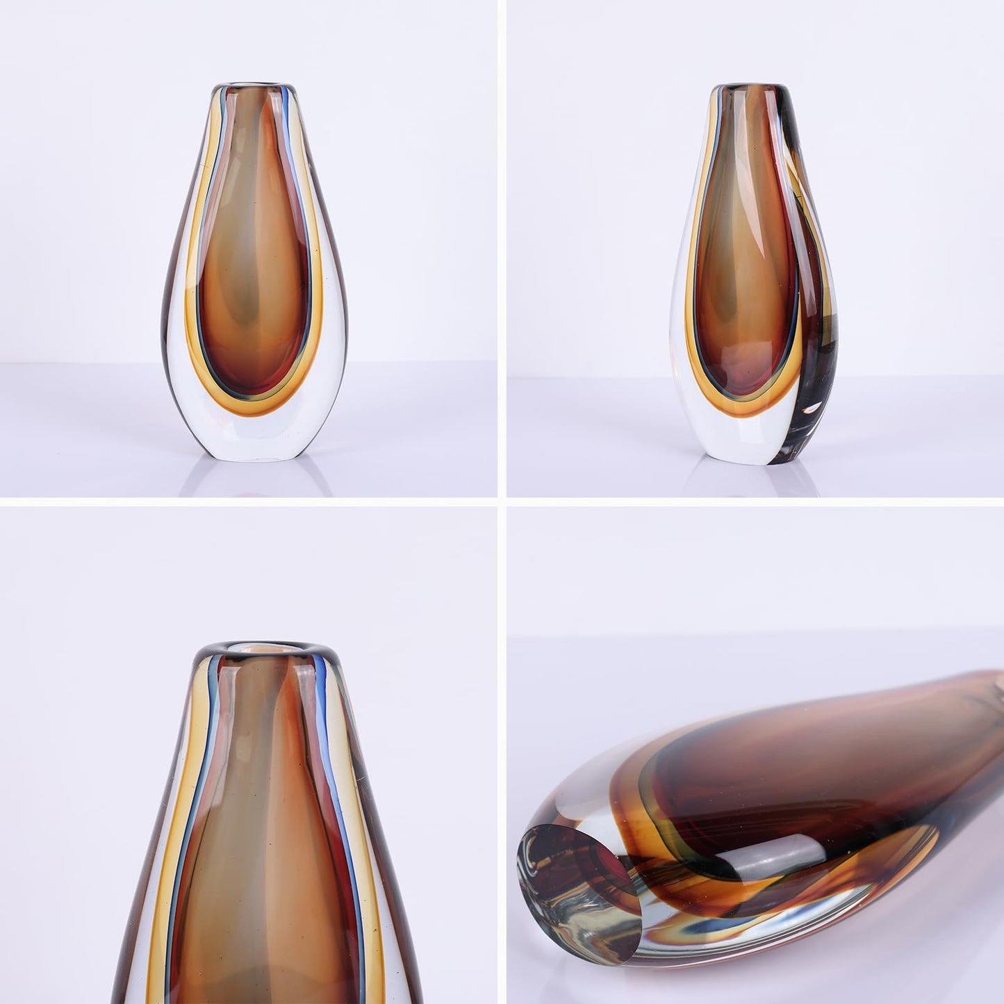 Hand Blown Glass Art vase, Unique Teal Glass Decorative vase, Shelf Decoration for Home Decor Home Living Room TV Stand Coffee Table Office Wedding Table Centerpiece.