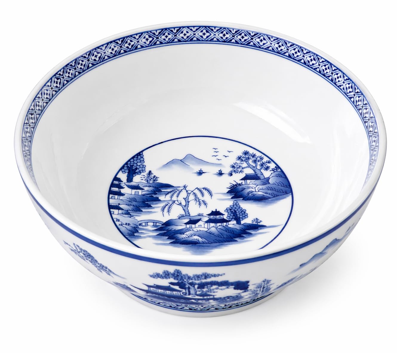 Festcool 12 Inch Blue and White Porcelain Bowl, Large Chinese Decorative Centerpiece Bowl, Oriental Landscape Ceramic Bowl for Tabletop, Fruit Display, Kitchen Counter and Home Décor