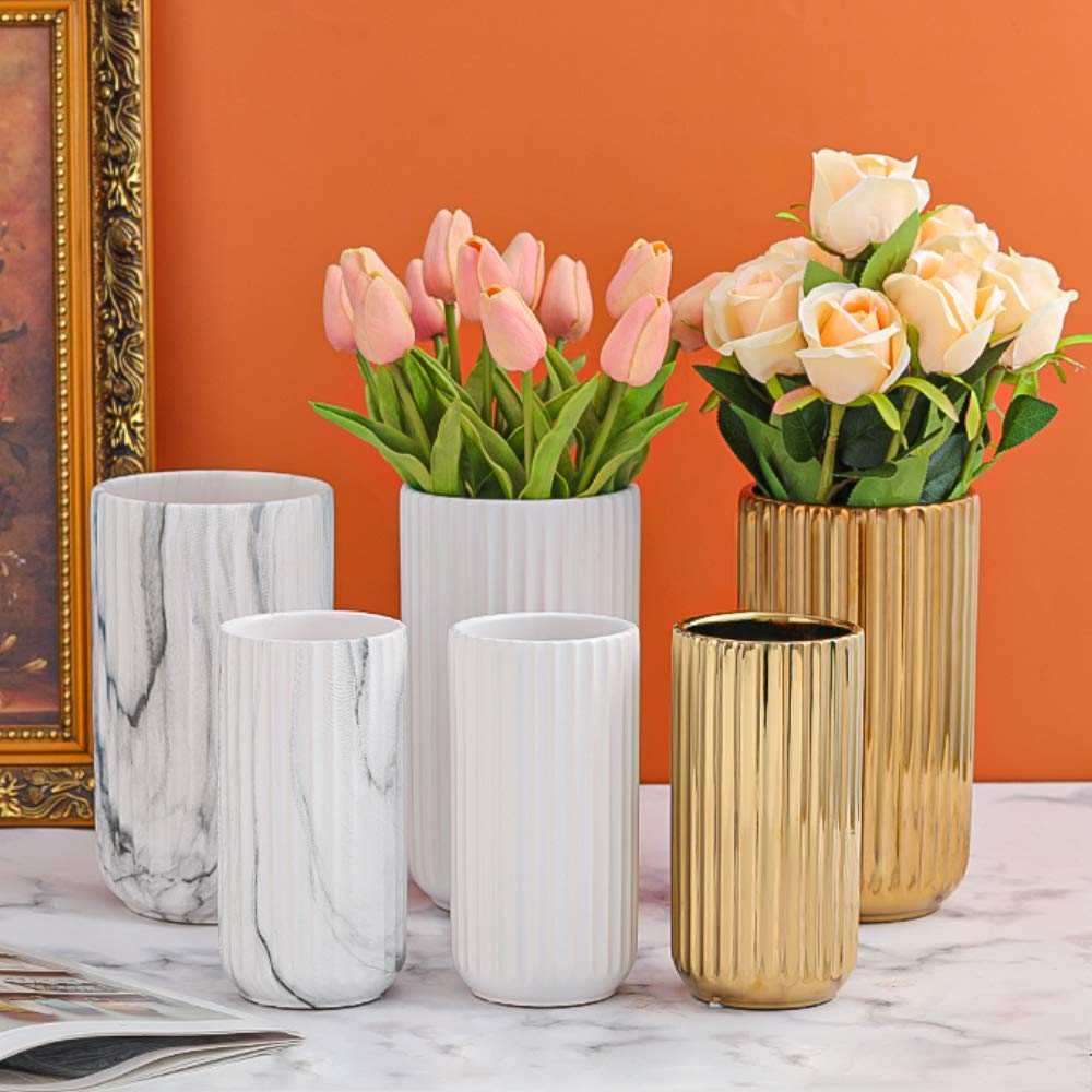 LIONWEI LIONWELI 8.6 inch Gold Ceramic Round Geometric Flower Vase - Ideal Gifts for Friends and Family, Wedding, Bridal Shower, Christmas