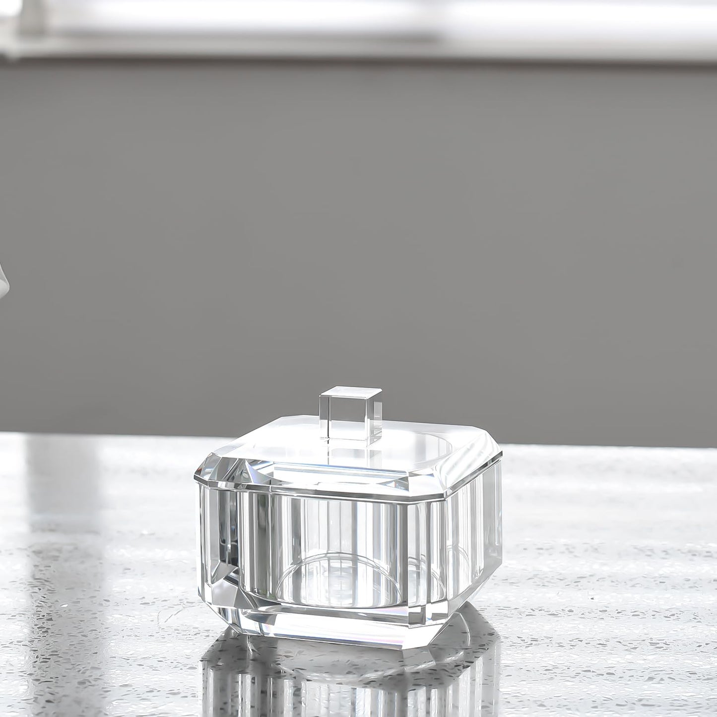 Marvala Crystal Candy Dish with Lid, Clear Candy Containers Desk Decor, Jewelry Box Candy Jar W 4" x H 3.5", Comes With Gift Box