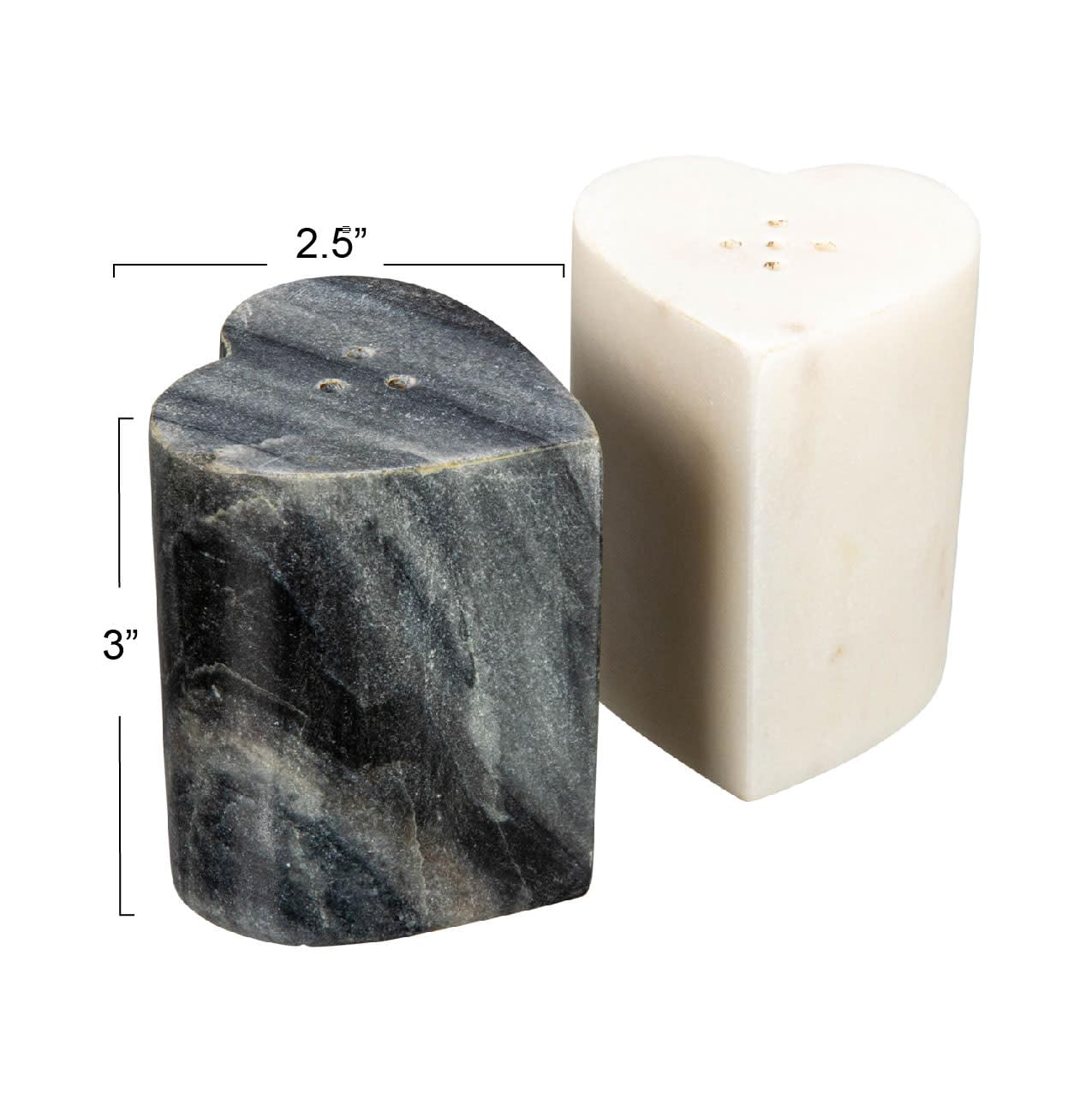 Heart-Shaped Marble Salt and Pepper Shakers, Set of 2, Grey and White