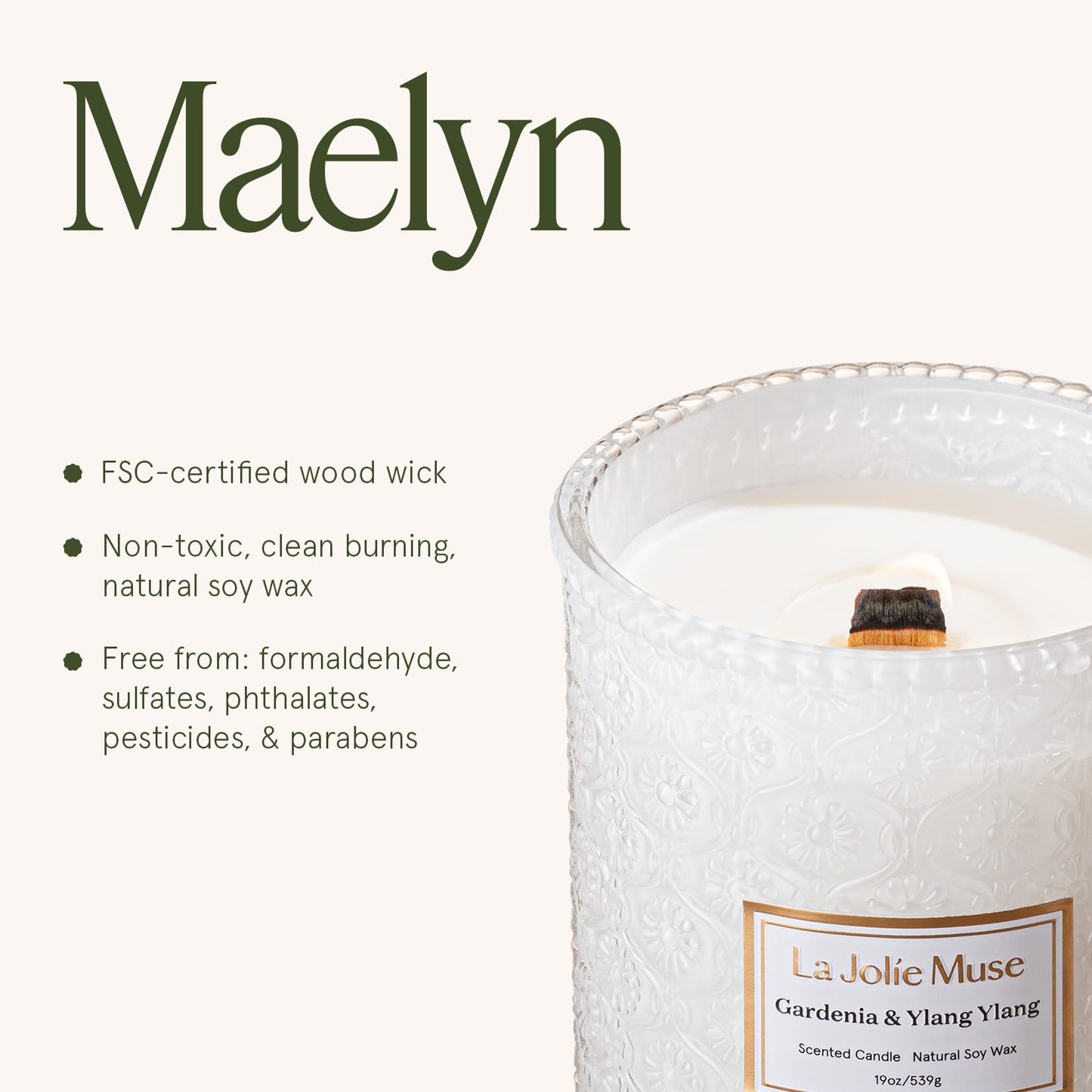 LA JOLIE MUSE Gardenia & Ylang Ylang Scented Candles for Home,19 oz Soy