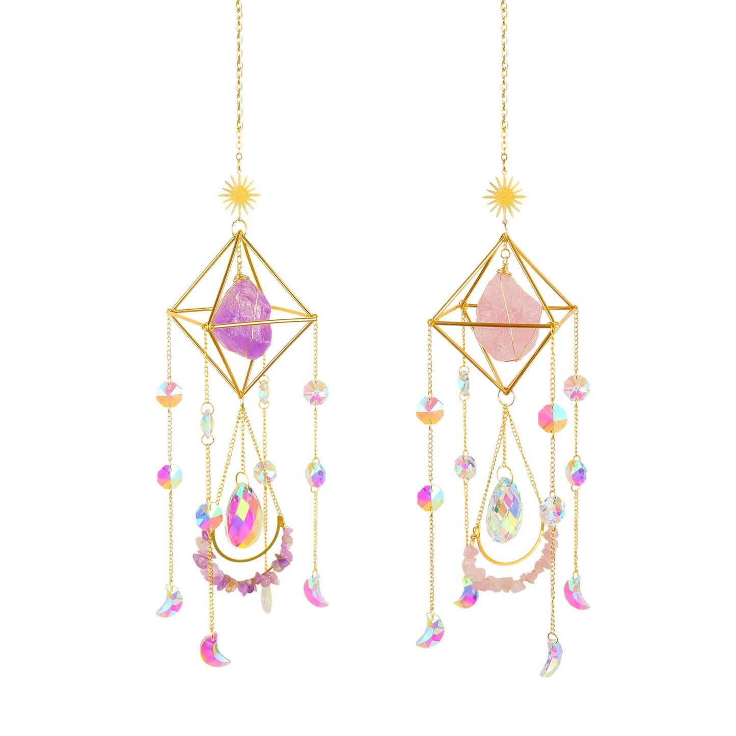 Amethyst Suncatcher Crystal Boho Decor, St Valentine's Day Gift Spiritual, Purple Gemstone Sun Catcher Hanging for Windows, Birthstone Hanging, Raw Stone (Amethsyt)