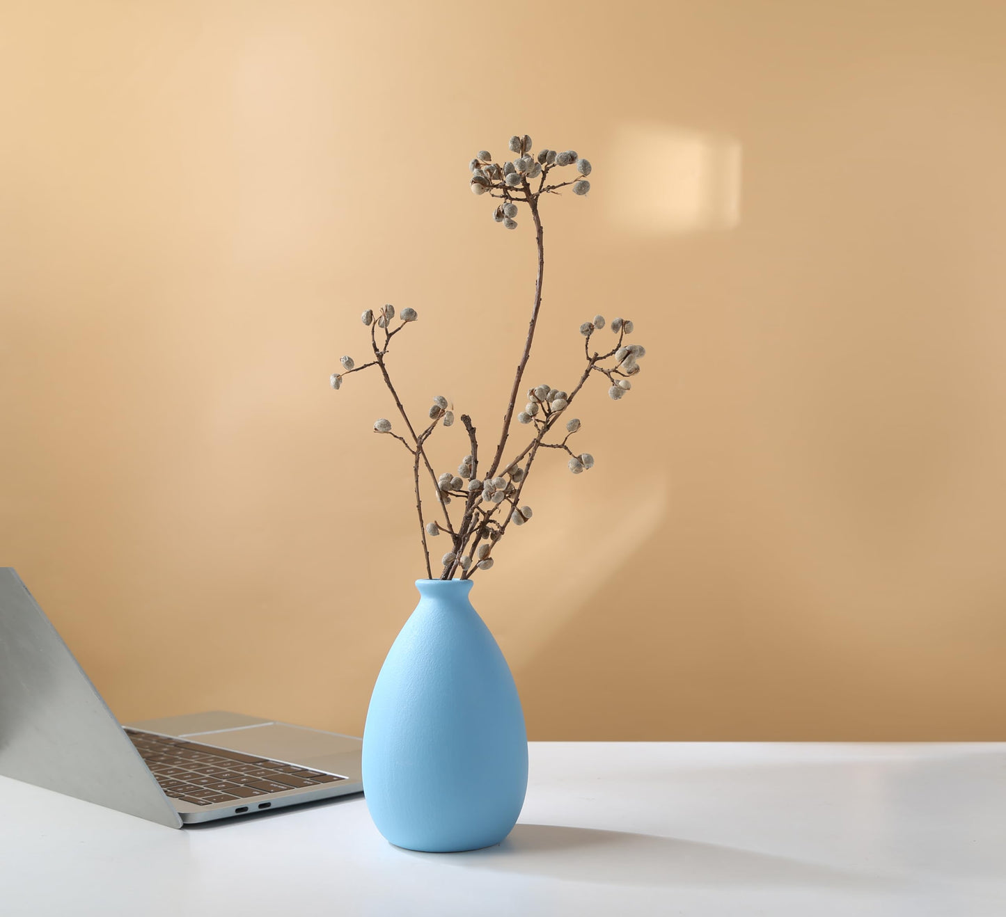 Ceramic vase, White vase for Home Decoration, Modern Style Dry vase, Dining Room Bedroom Office… (Blue)