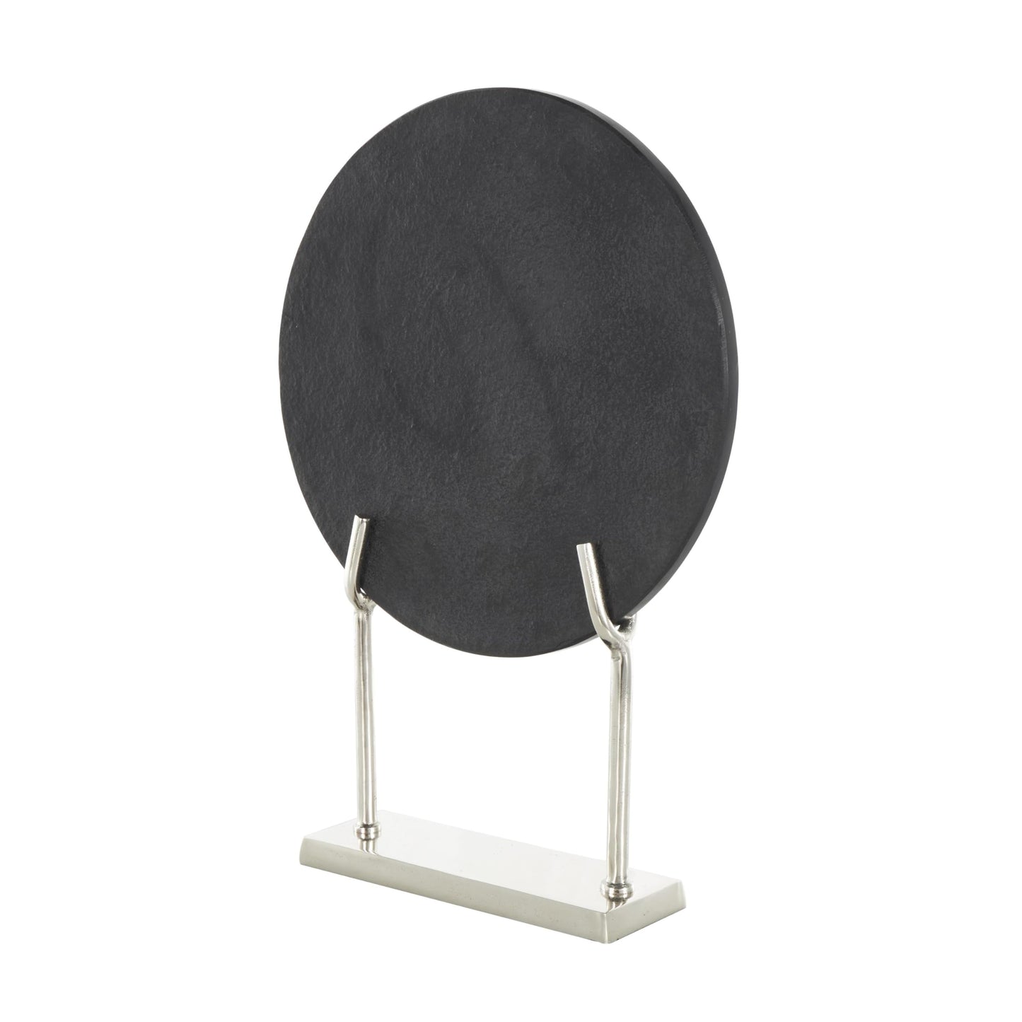 Deco 79 Marble Abstract Decorative Sculpture Textured Disk Home Decor Statue with Silver Stand, Accent Figurine 14" x 3" x 20", Black