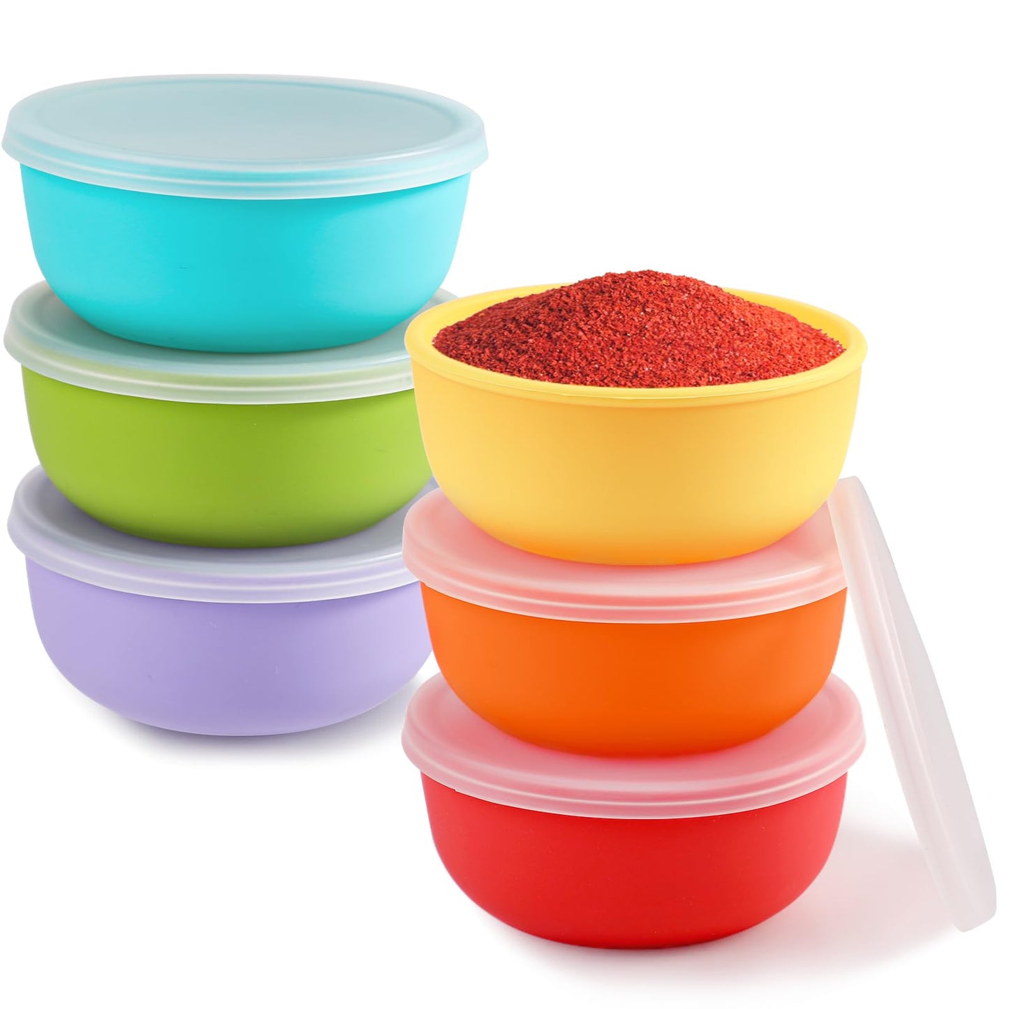 Webake 3.5" Silicone Pinch Bowls for Cooking Prep, 4oz Small Dipping Bowls with Lids, Serve, Food Storage, BPA Free Set of 6