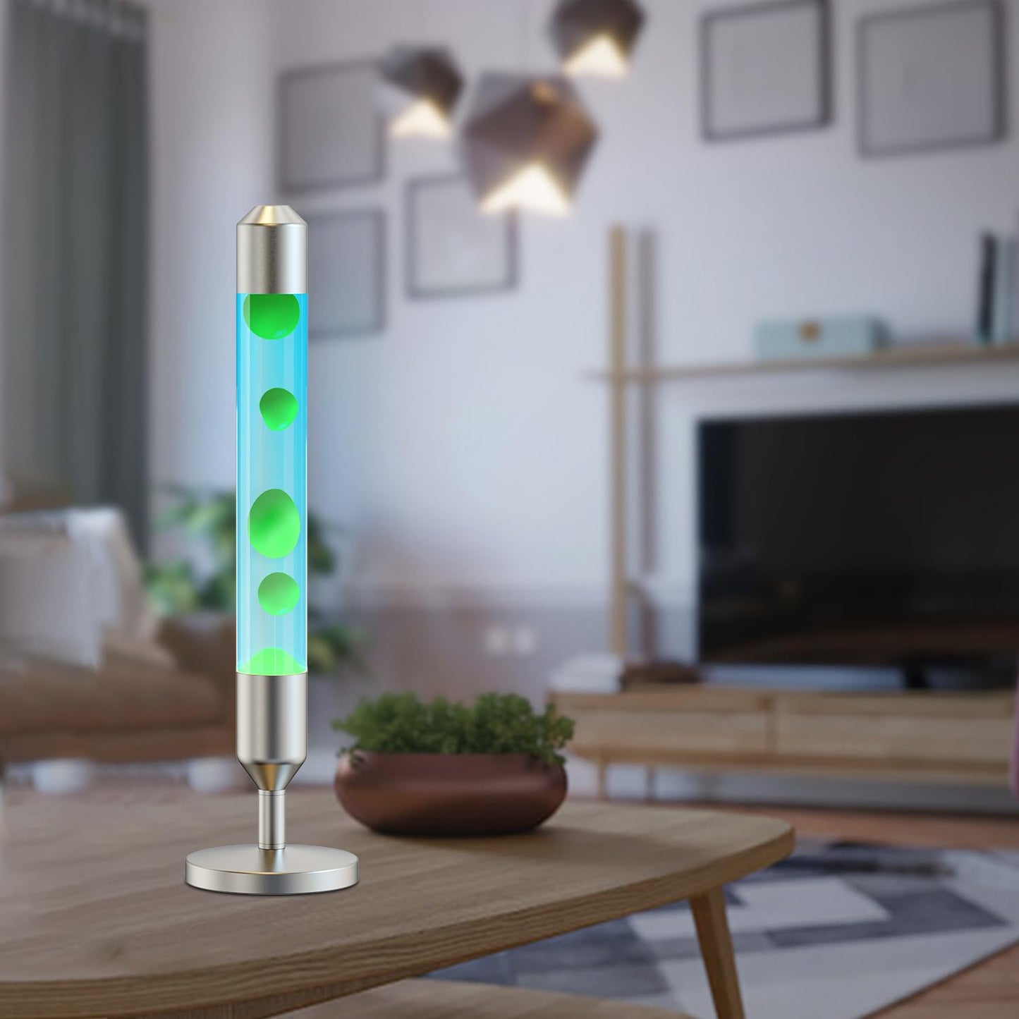 Kyzfy 24.4-Inch Relaxing Liquid Motion Lamps,Magma Lamps, Home Decor Living Room Office Bedroom Lamp (Green Wax, Blue Water/Silver)