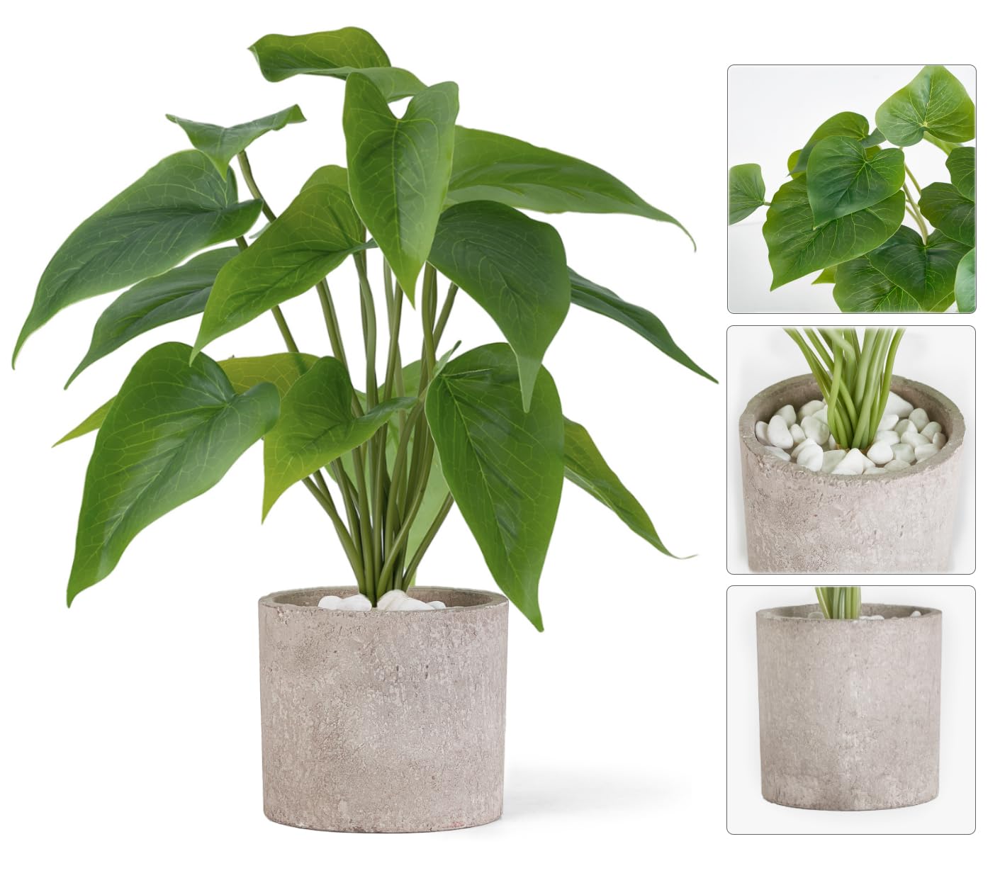 Mkono Fake Plants in Pot, 11" Potted Artificial Plants for Home Decor Indoor Faux Green Leaf Plant with Planter for Desk Shelf Table Office Room Decoration (Grey, Small)