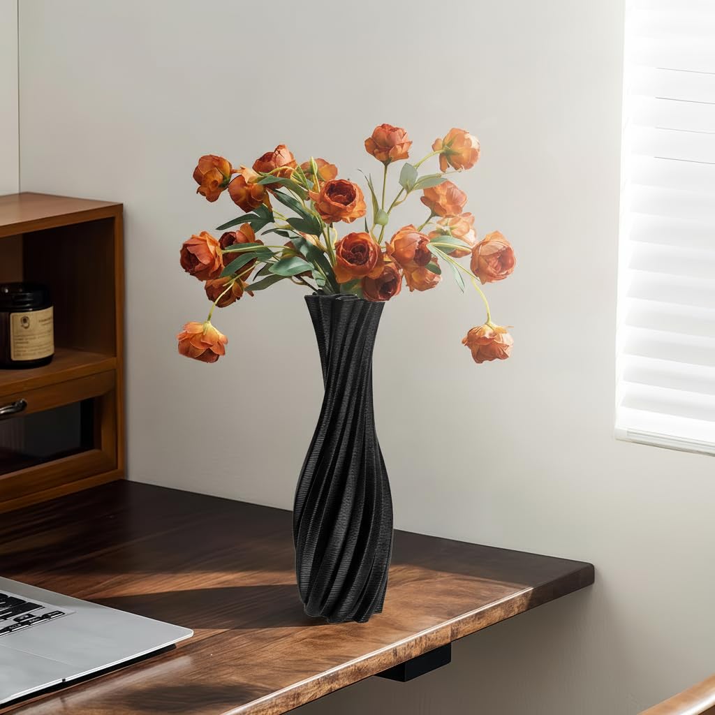 Black Ceramic Decorative Vase, Nordic Modern Irregular Shape Flower Vase for Home Decor, Simple Artistic Centerpiece for Dining Table or Coffee Table