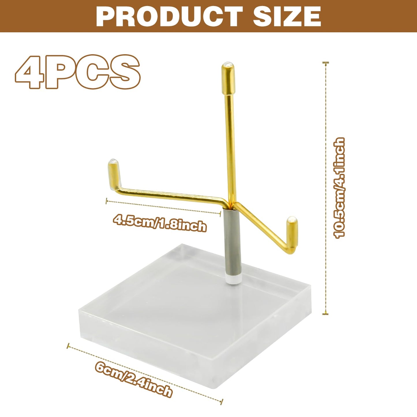 4Pcs Acrylic Easel Display Stand with Adjustable Metal Arms, Crystal Geode Stand for Gemstones Fossils Minerals (2.4 × 2.4 × 3.5 Inch)