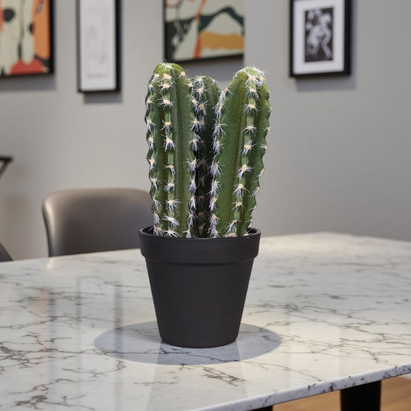 Rmisk 9.45 Inch Artificial Cactus Plants in Pots - Small Faux Cacti & Succulents for Indoor Decor - Fake Cactus Plants for Home, Office Desk & Shelf Decorations (Green Black Pot)