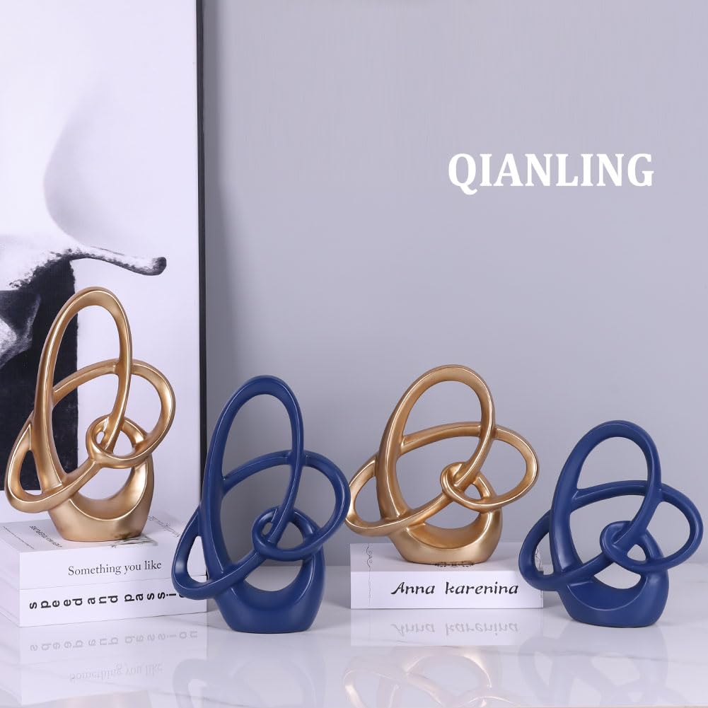 QIANLING Blue Knot Statue Decor - Modern Sculptures Home Decor, Resin Abstract Decor Art Accent,Blue Centerpieces for Living Room, Bedroom, Bathroom, Office, Shelf, Mantel - Wedding, Coffee Table