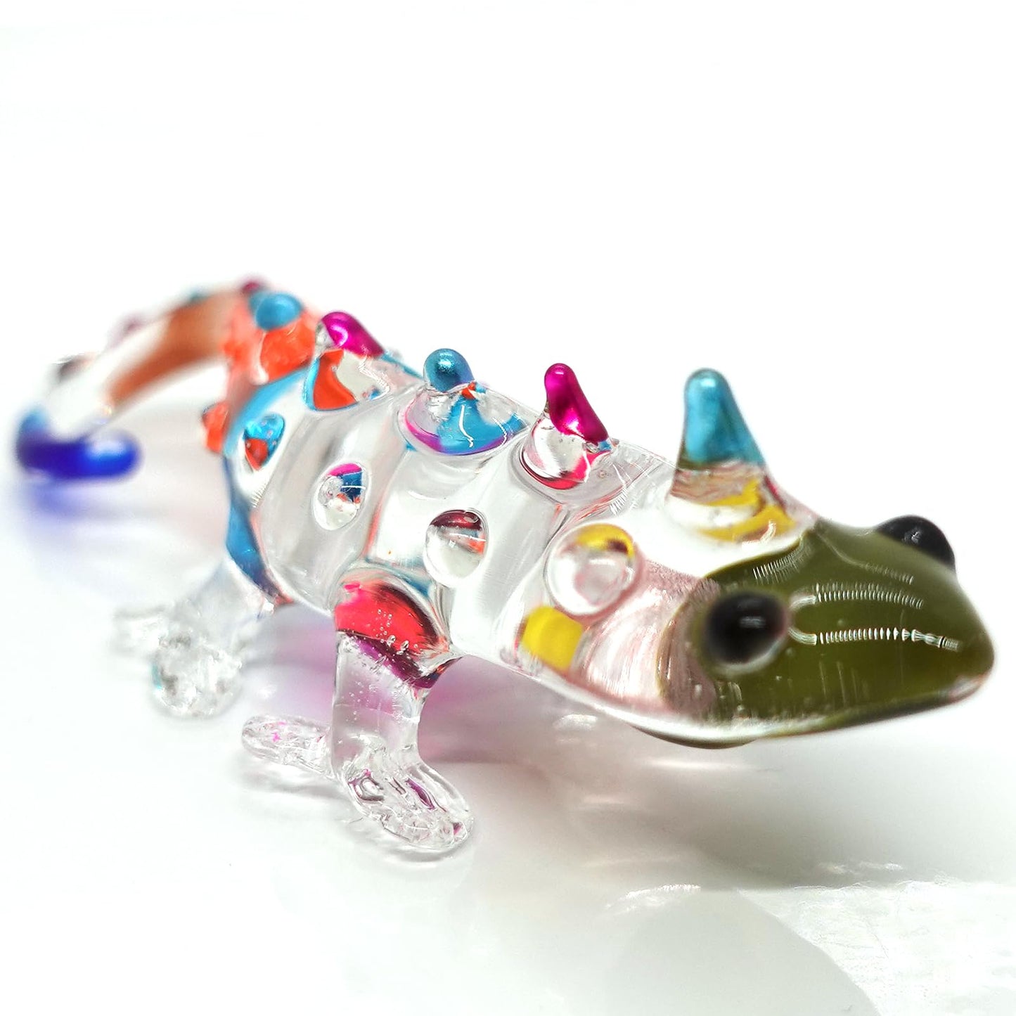 Sansukjai Chameleon Miniature Tiny Hand Blown Glass Art Figurines Animals Collectible Gift Home Decorate (Multicolor)