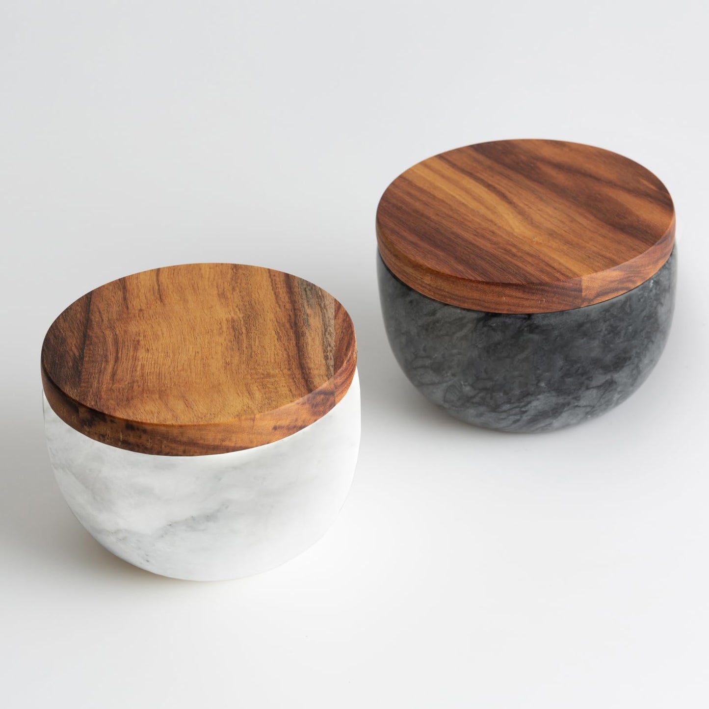 jalz jalz salt cellar salt box large big size salt holder white Marble Base Wood Cover Salt Box Salt Cellar with spoon Decorative Boxes Big Capacity Salt Container Spice Cellar salt and pepper keeper