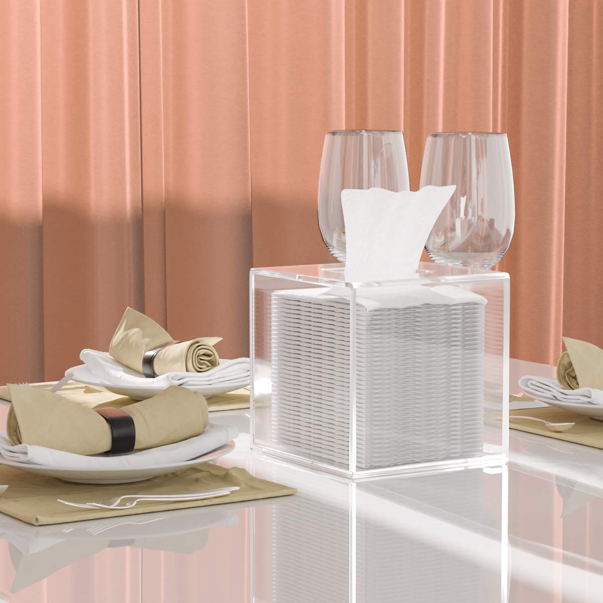 HIIMIEI Acrylic Tissue Box Cover 5.4x5.4x5.4'' Clear Tissue Holder Napkin Dispenser for Home Office Restaurant-Clear
