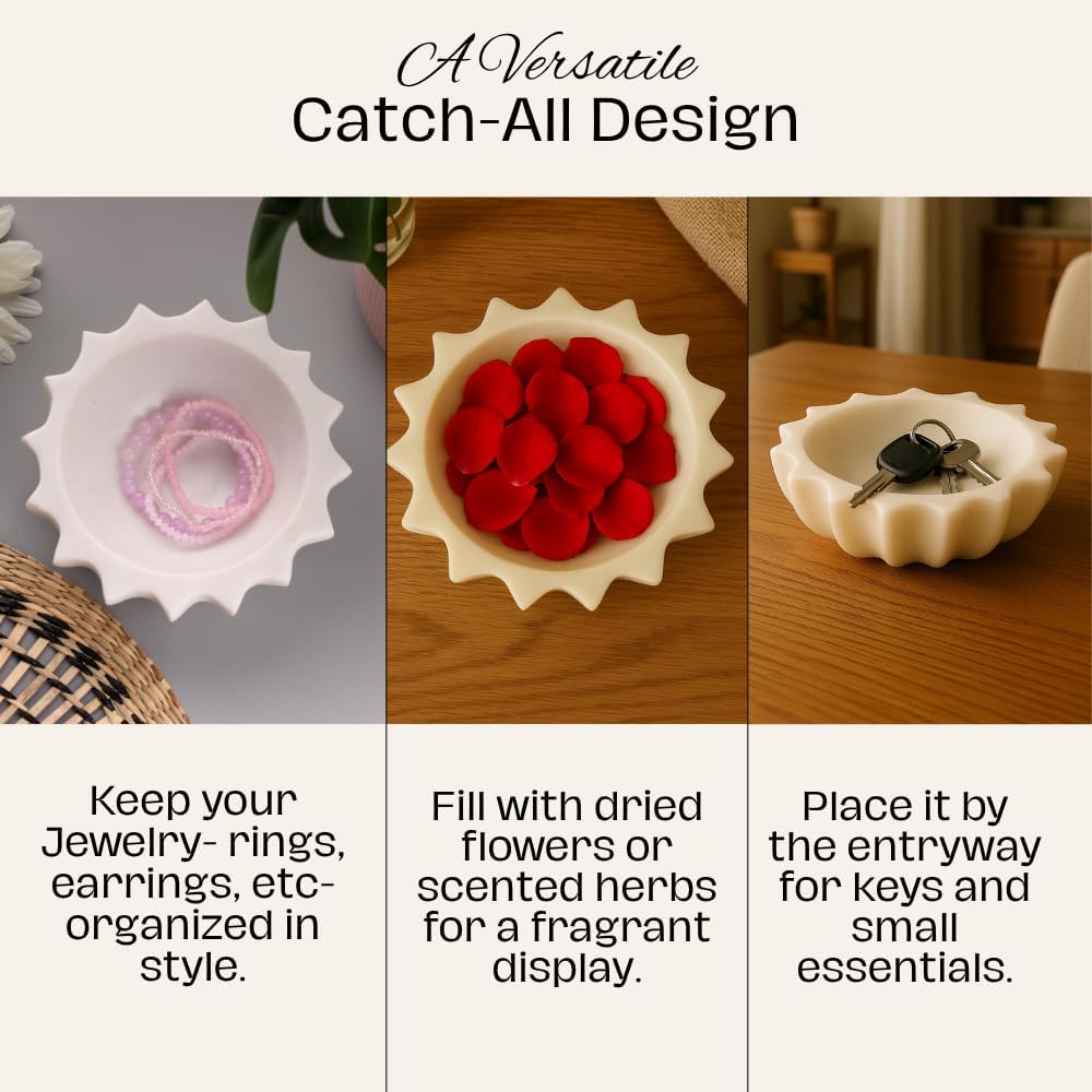 HandCrafted Marble Large Decorative Bowl | White Decorative Bowl for Home Decor | Fruit Bowl | Key/Ring Dish | Coffee Table Bowl | Fluted Scalloped Catch All Bowl for Entryway | Ideal Gift (6 Inches)