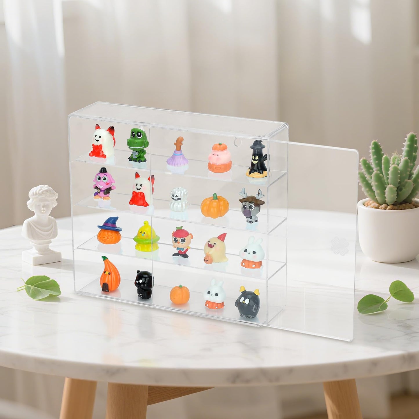 JOYMOMO Clear Display Case 4 Compartments Storage Box Cabinet Organizer for Mini Toys, Collections and Stone