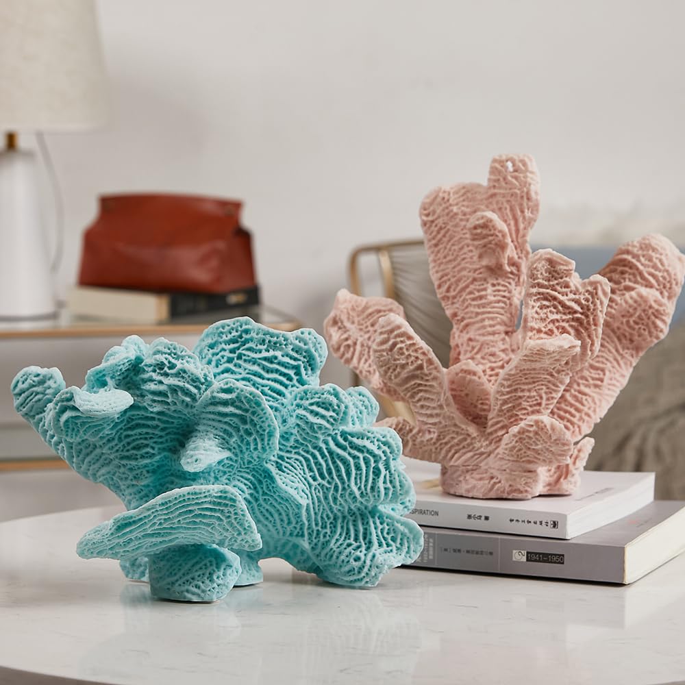 HAUCOZE Coral Decor Ocean Sculpture Statue Modern Home Art Table Centerpiece Gift for Living Room Bookshelf Polyresin 9.4 Inch