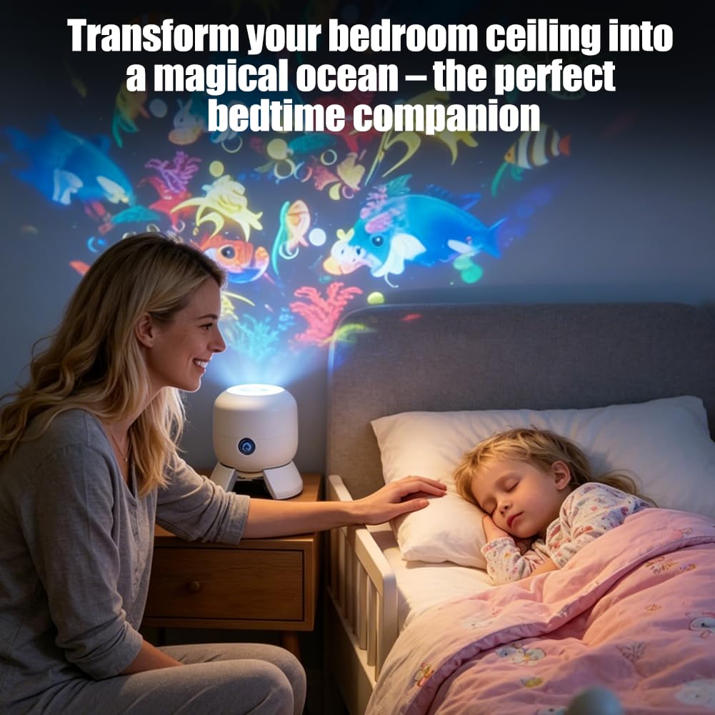 Abnaok Dynamic Rotating LED Projector Light, Projector Lamp for Kids, Ocean World Projection Lamp, Adjustable Brightness, 360° Rotating Unique Base Design, for Meditation, Bedroom, Home Theater