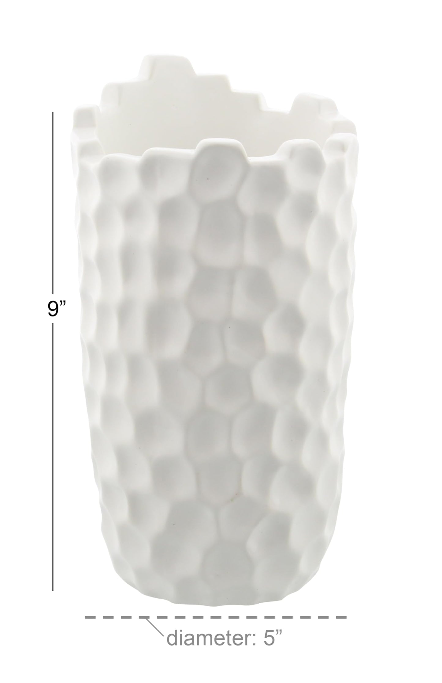 Deco 79 Porcelain Ceramic Decorative Vase Centerpiece Vase with Hammered Texture, Flower Vase for Home Decoration 5" x 5" x 9", White