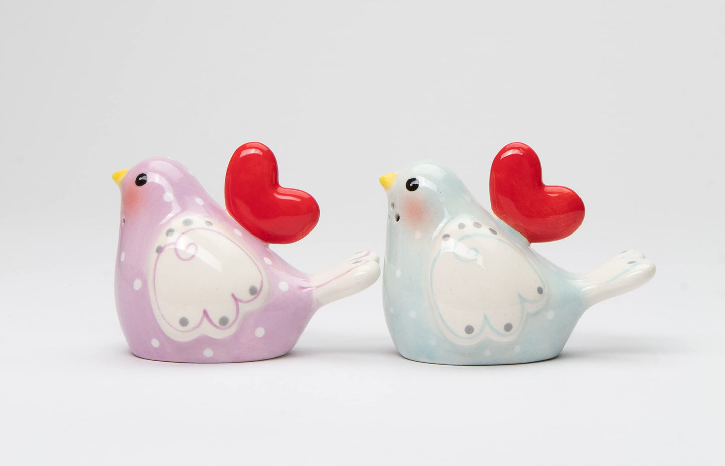 Fine Ceramic Valentine Love Birds with Red Heart Salt & Pepper Shakers Set, 3-3/8" L
