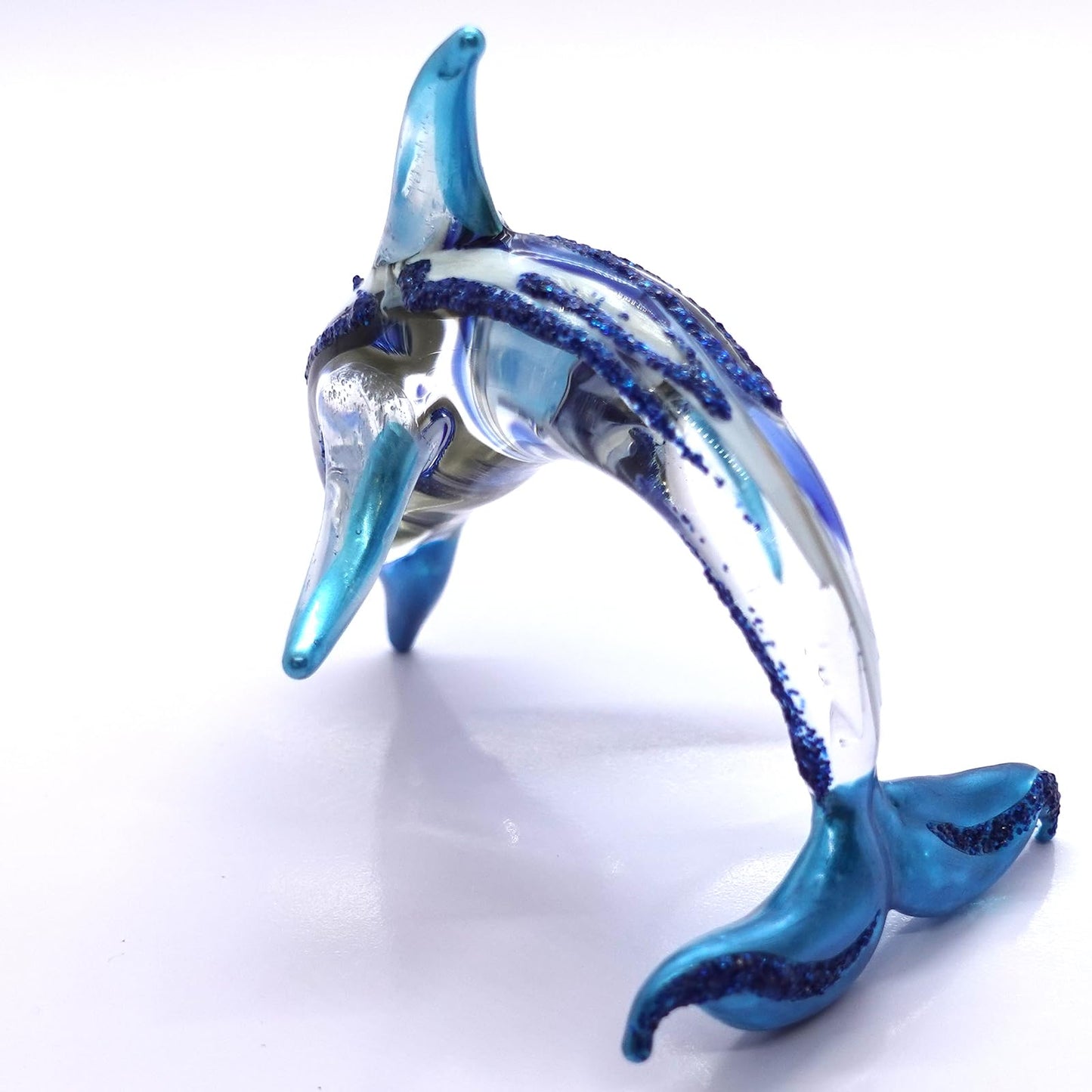 Sansukjai Dolphin Miniature Figurines Animals Hand Blown Color Glass Art Ocean Collectible Gift Home Decorate 4 inches (Blue)