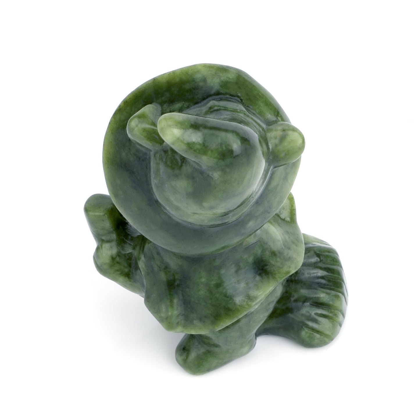gemshan Green Natural Jade Witch Kitten Hand Carved Art Animal Figurine for Home Office Decoration with Luck
