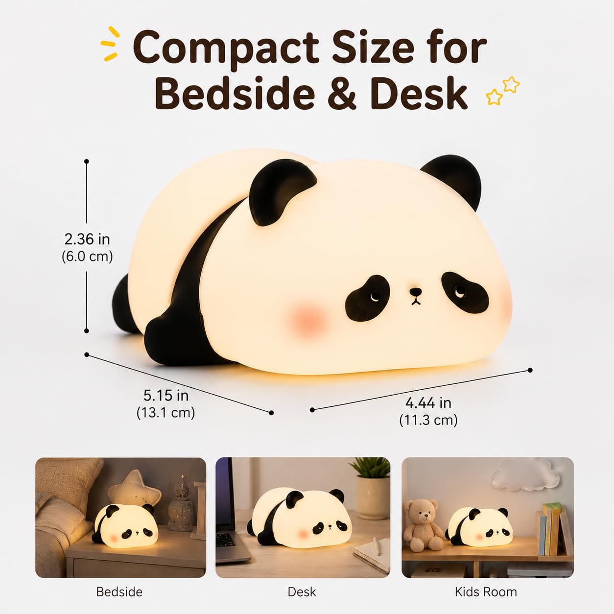 VidwanHome Cute Panda Night Light for Kids, Silicone Baby Squishy Lamp, 3-Level Dimmable Nursery Light for Bedroom, Rechargeable Portable Lamp, Desk Decor Birthday Christmas White Elephant Gift