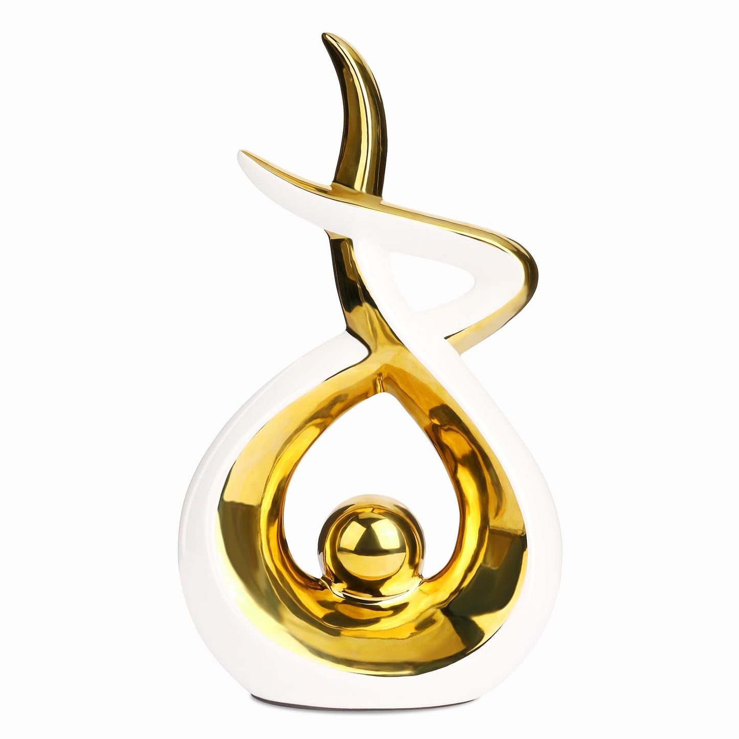 Querro Modern Abstract Ceramic Statue - Elegant White & Gold Decor for Home Living Room, Dining Table Centerpiece & Office Shelf | Luxury Aesthetic Sculpture(Small)