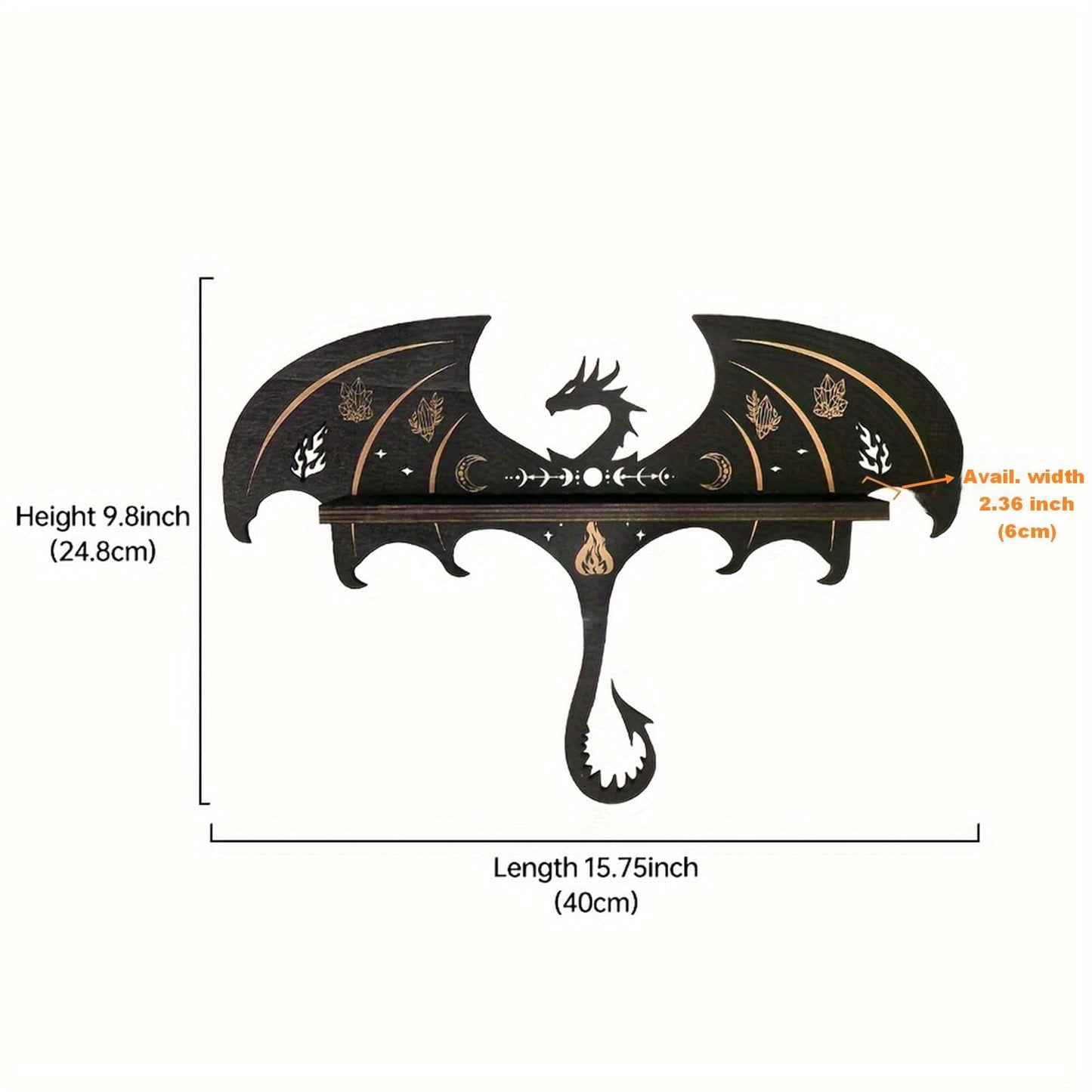 Rannyfol Witchy Gothic Crystal Display Shelf for Dragon Wall Decor, Wooden Dragon Knick Knack Shelf for Glass Rock Trinket Display, Floating Shelf (Dragon, 15.8 Inches)