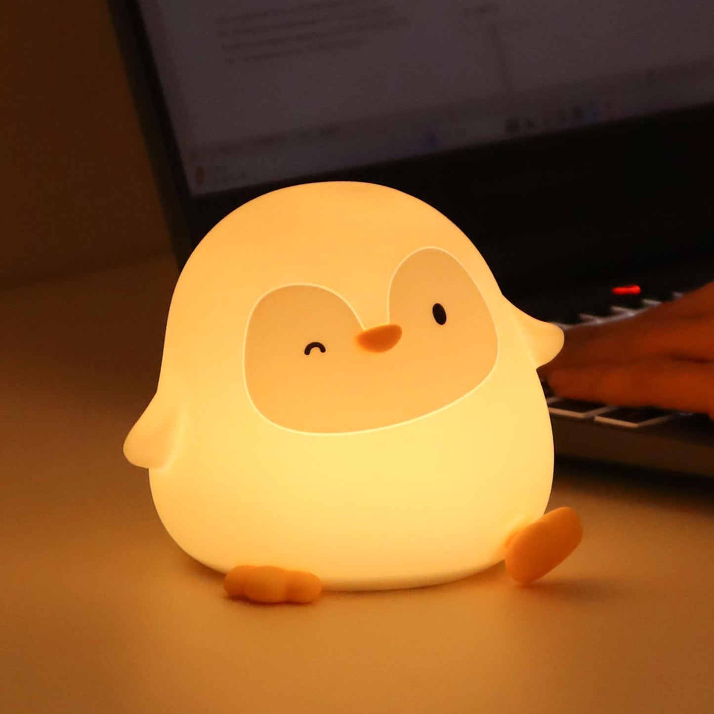 Rytinazzz Silicone Night Light for Kids, 50H Long Battery Penguin Lamp, Gift for Kids, Rechargeable Tap Control, Soft Dimmable Bedside Light with Timer