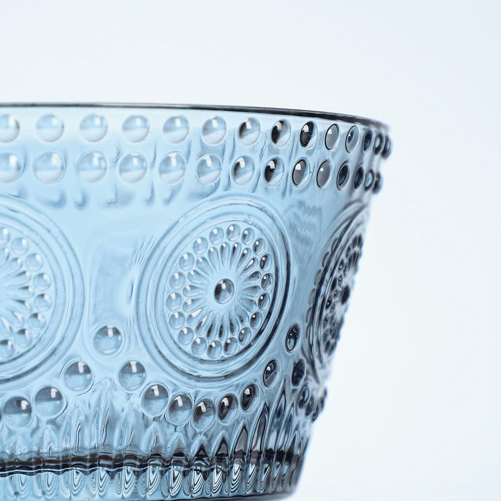 WAIT FLY Embossed Sunflower Glass Bowl Salad Bowl Candy Dish, 11 OZ-Blue