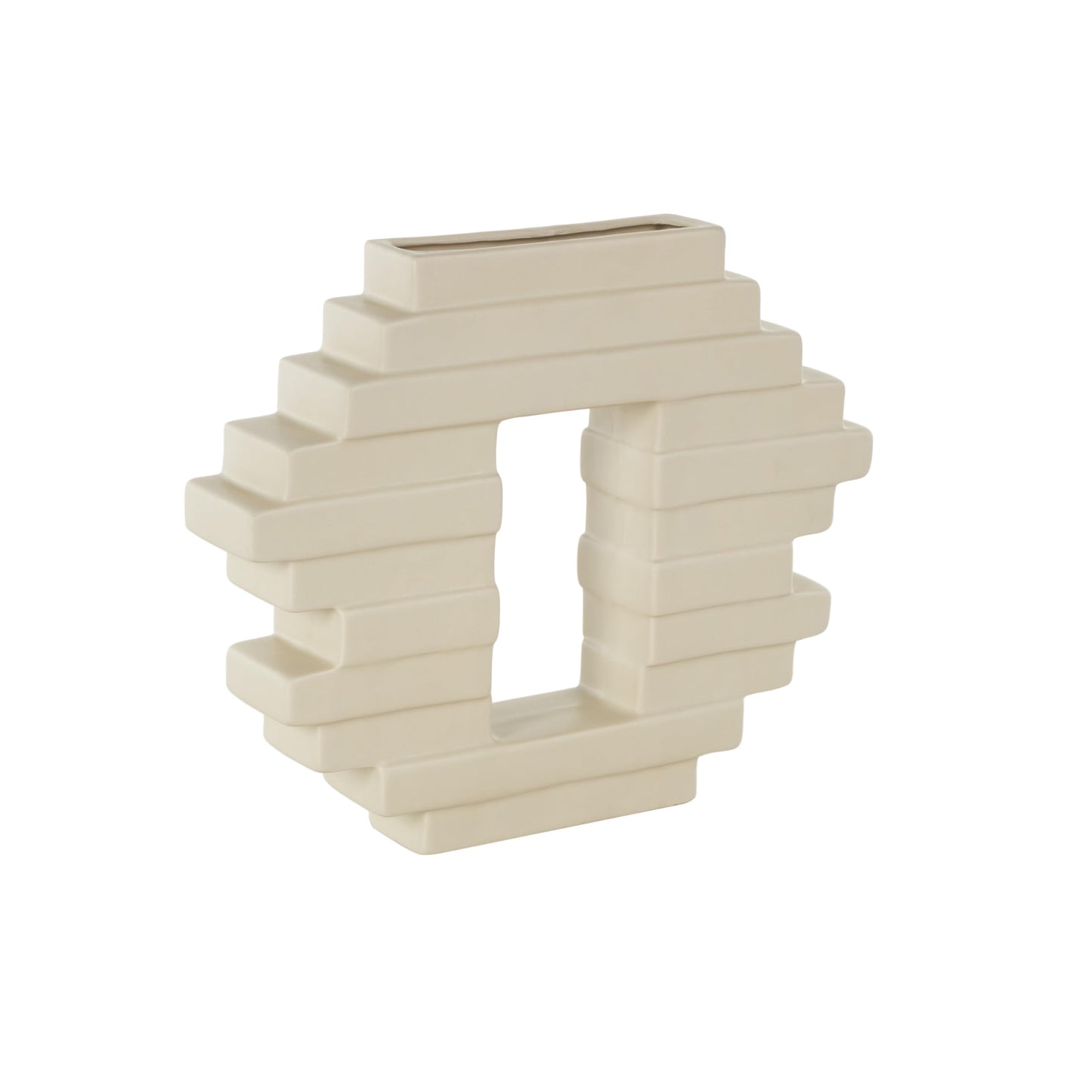 Deco 79 Ceramic Abstract Decorative Vase Centerpiece Vase with Rectangular Center Cutout, Flower Vase for Home Decoration 12" x 2" x 10", Cream