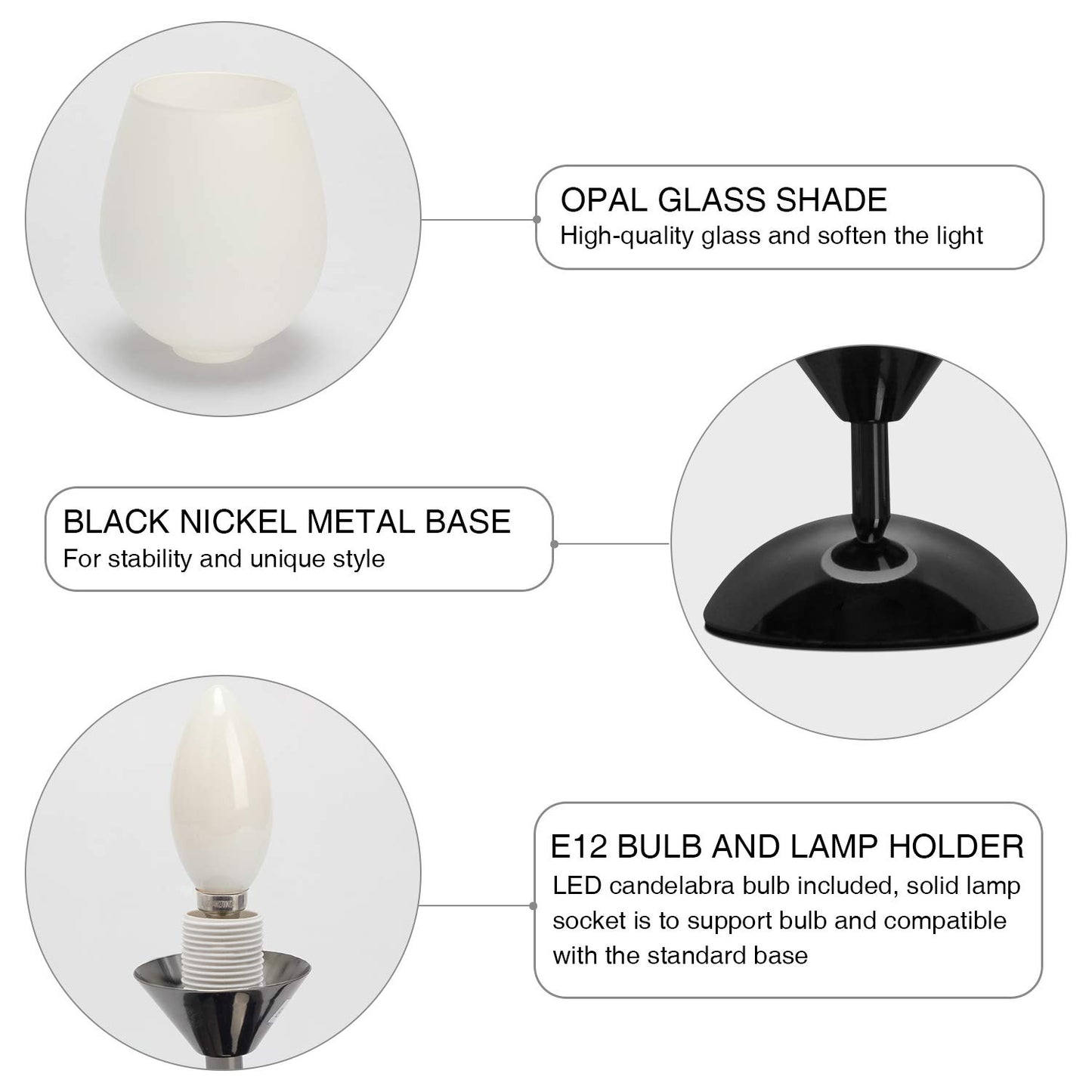 Boncoo Touch Control Table Lamp Dimmable Small Lamp, Ambient Light with Opal Glass Shade Simple Night Light, Modern Accent Lamp Bedside Nightstand Lamp for Bedroom Living Room, E12 Bulb Included