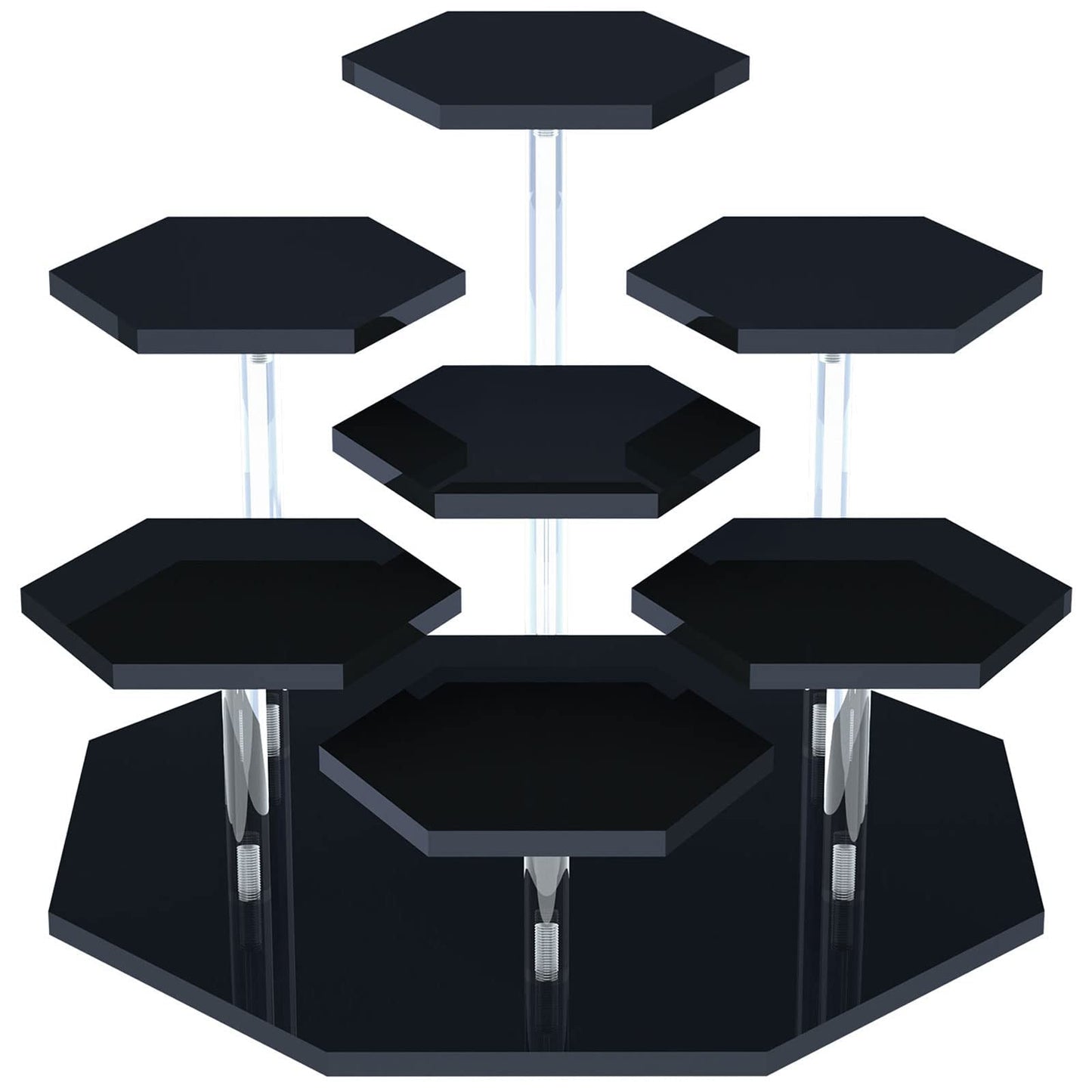 Acrylic Cupcake Stand with Patented 7-Tier Stable Design, Clear Perfume Organizer and Dessert Display Riser, Non-Wobble Tiered Display Stand for Figures, Collections, Vendor Events & Party (Large-Black)