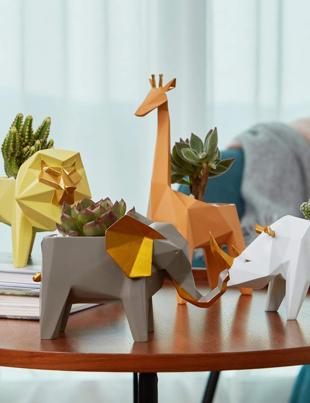 HAUCOZE Rhino Statue Planter Succulent Pot Modern Animal Sculpture Home Decor Gift for Living Room Office 7.1 Inch