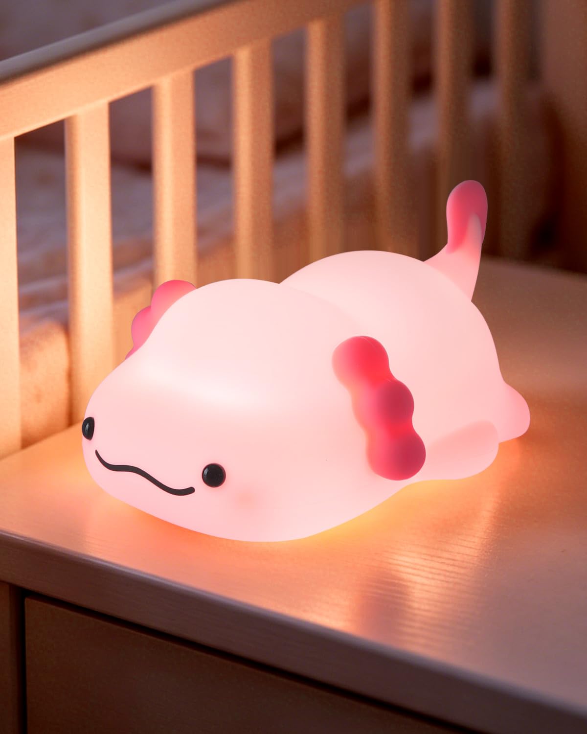 Fuloon Pink Axolotl Night Light, Squishy Silicone Kids Lamp, Safe & Soothing Touch Control for Kids and Babies, USB-C Rechargeable, 30-Min Auto Timer, Gift Idea (Pink Axolotl)