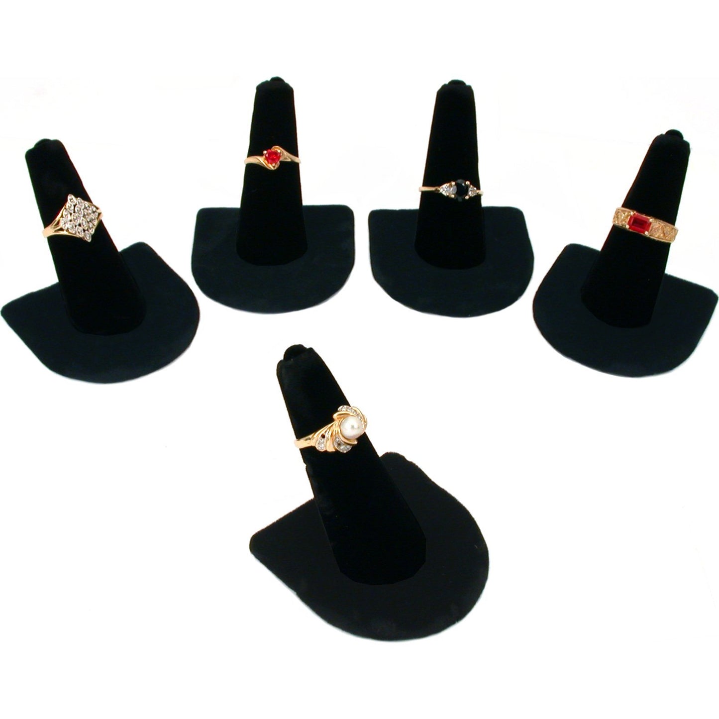 FindingKing 5 Black Velvet Ring Finger Jewelry Holder Showcase Display Stands