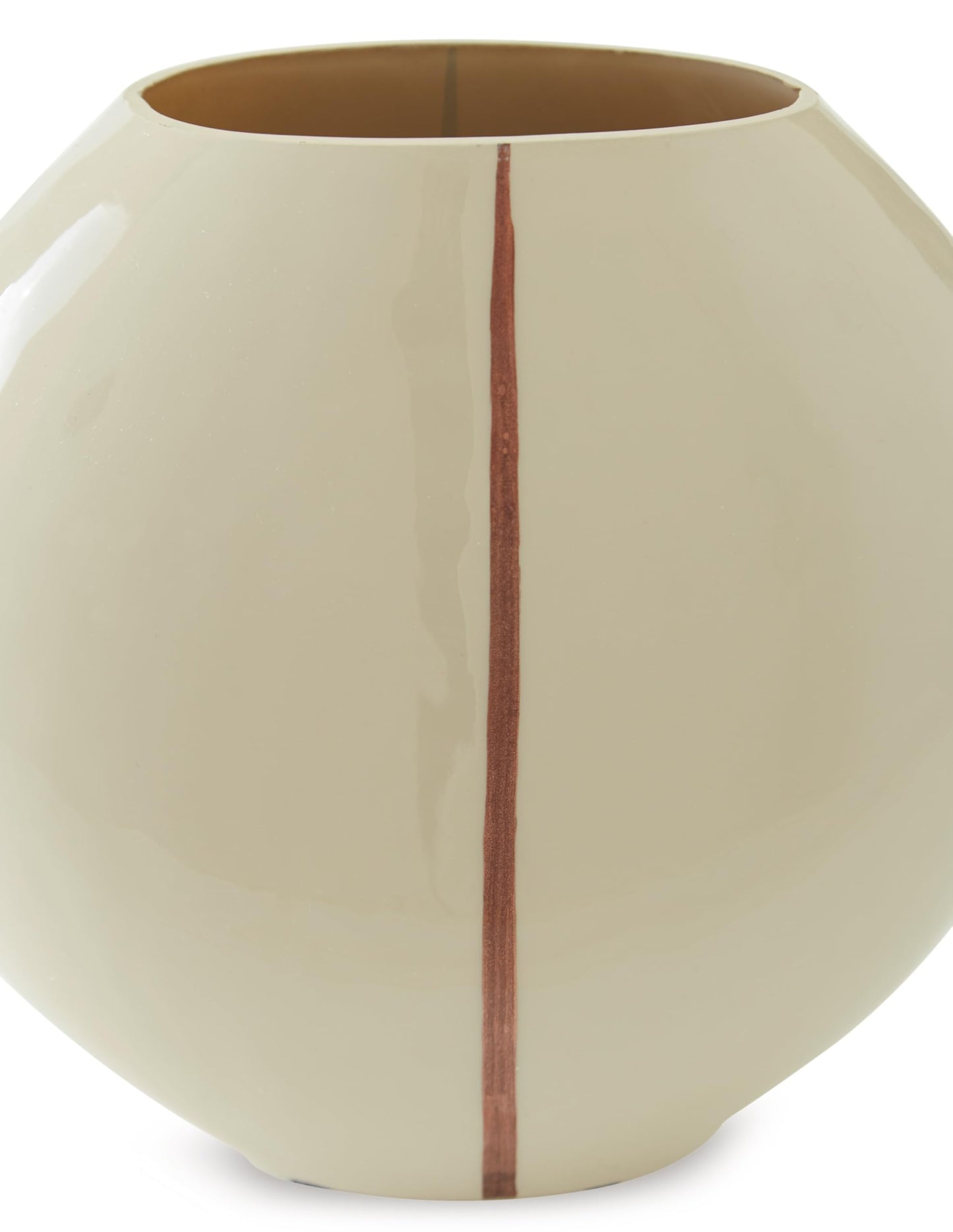 Signature Design by Ashley Sheabourne Cream Glass Vase, Contemporary Tabletop Accent with Hand-Painted Copper Line, Wide Mouth Sculptural Centerpiece for Living Room, 10" x 5" x 9"