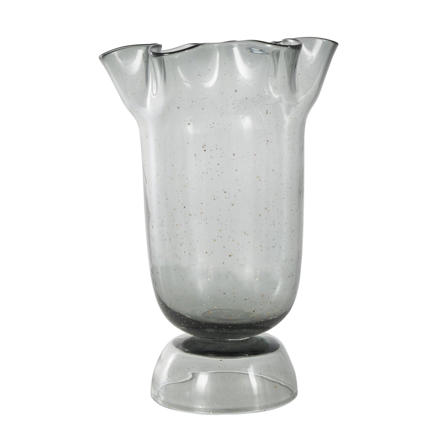 Deco 79 Glass Floral Decorative Vase Tulip Inspired Centerpiece Vase with Wavy Opening and Gold Speckles, Flower Vase for Home Decoration 9" x 8" x 14", Black